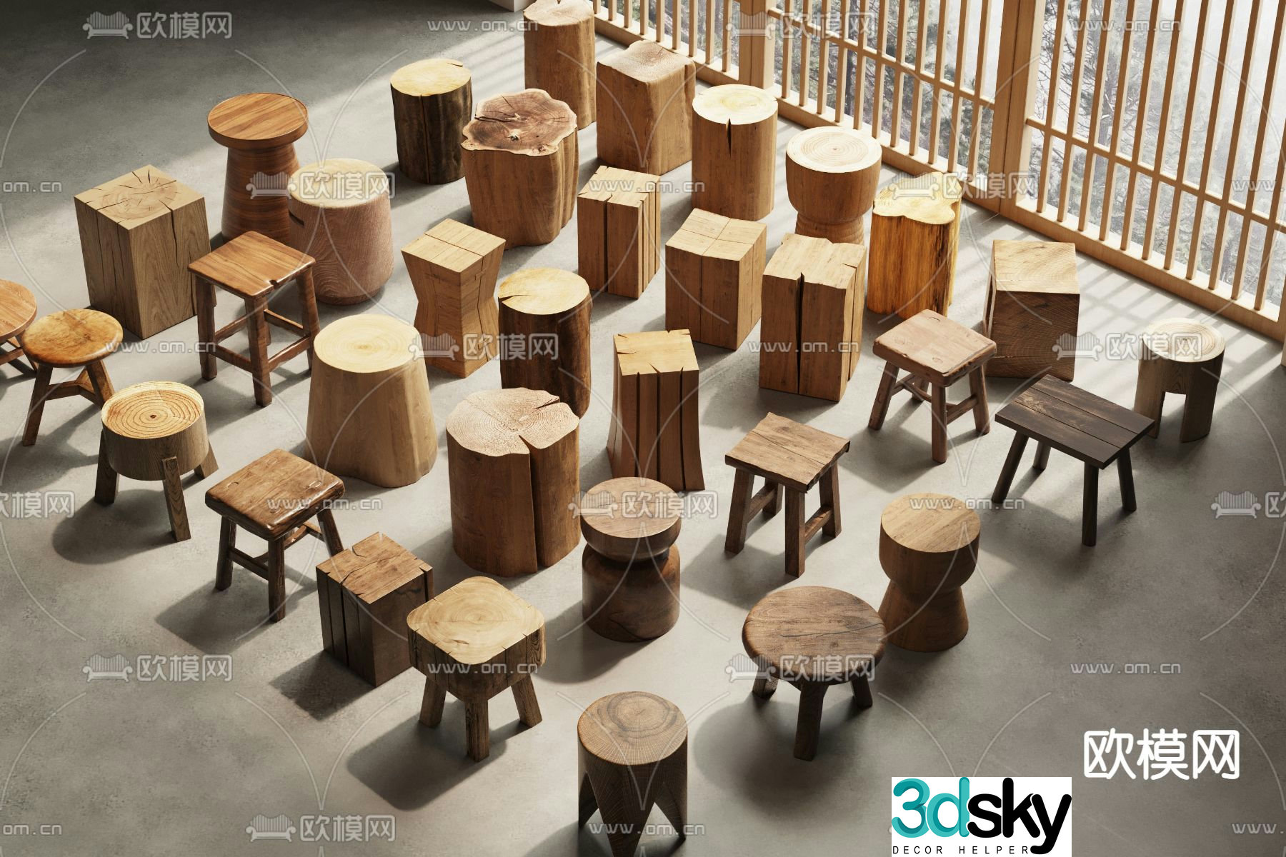 stool wooden stool round stool 3d model