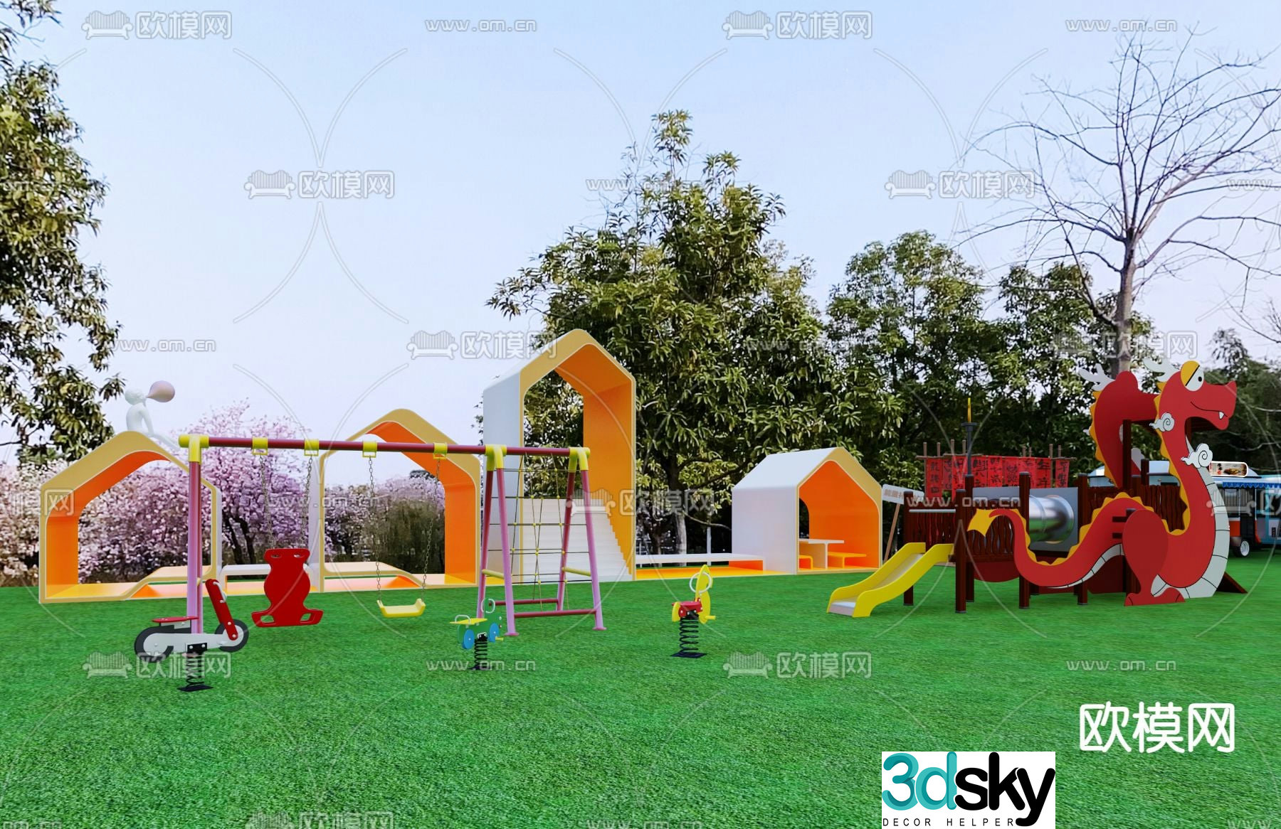 Outdoor equipment children's play area 3d model