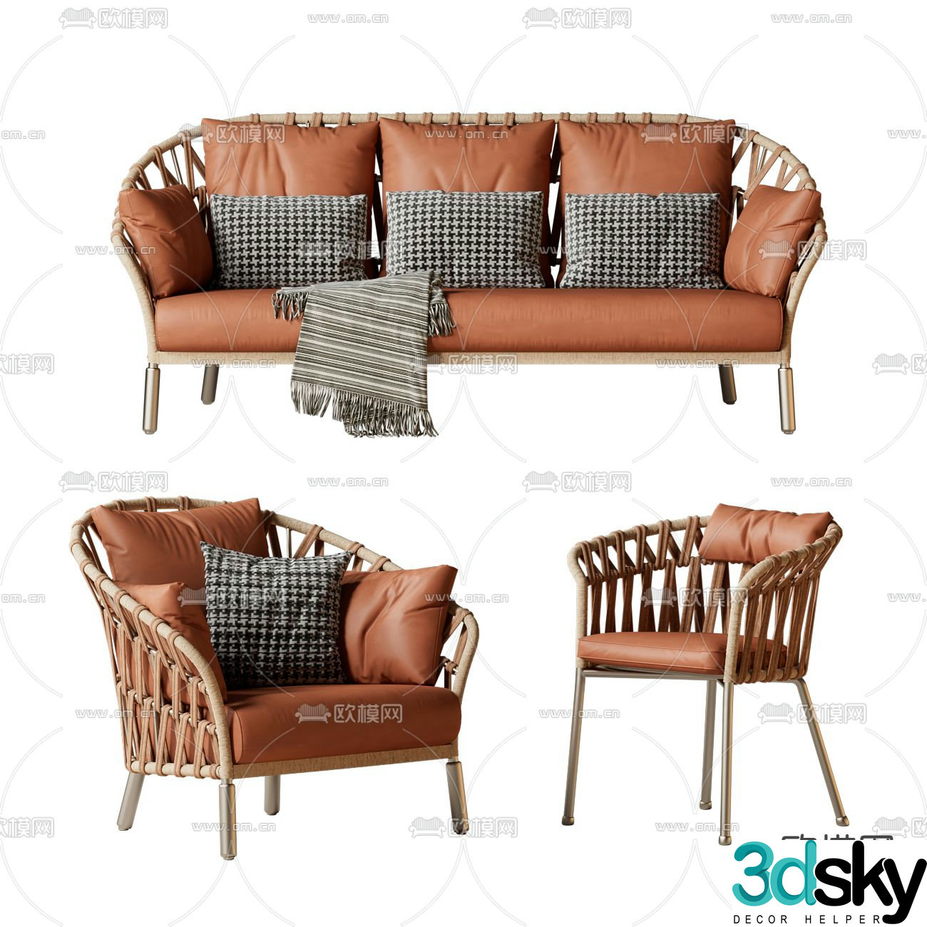 Medieval style outdoor sofa three person sofa 3d model