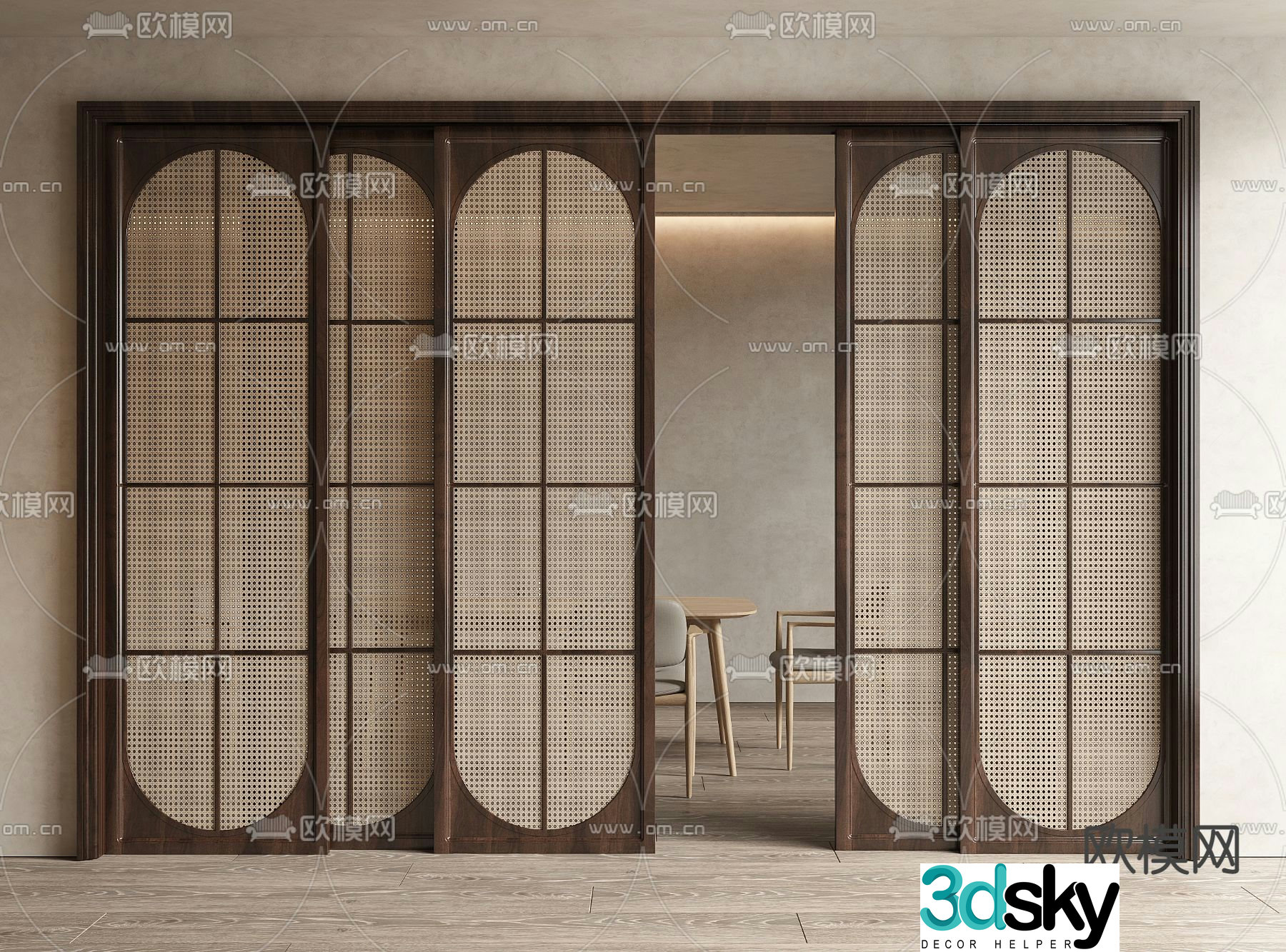 Middle style sliding door sliding door rattan door 3D model