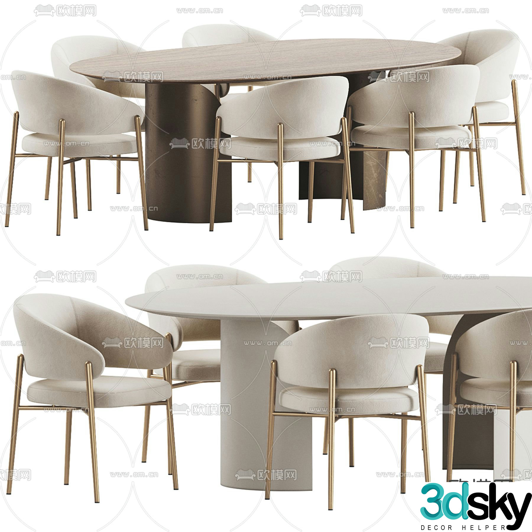 Davisfurniture solid wood dining table and chairs 3d model