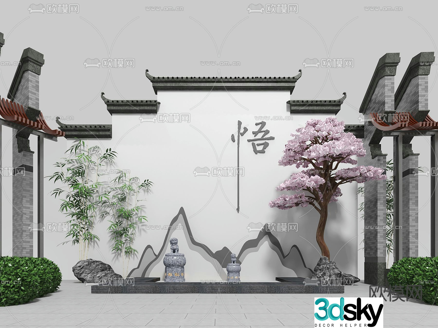 New Chinese style courtyard landscape 3D model