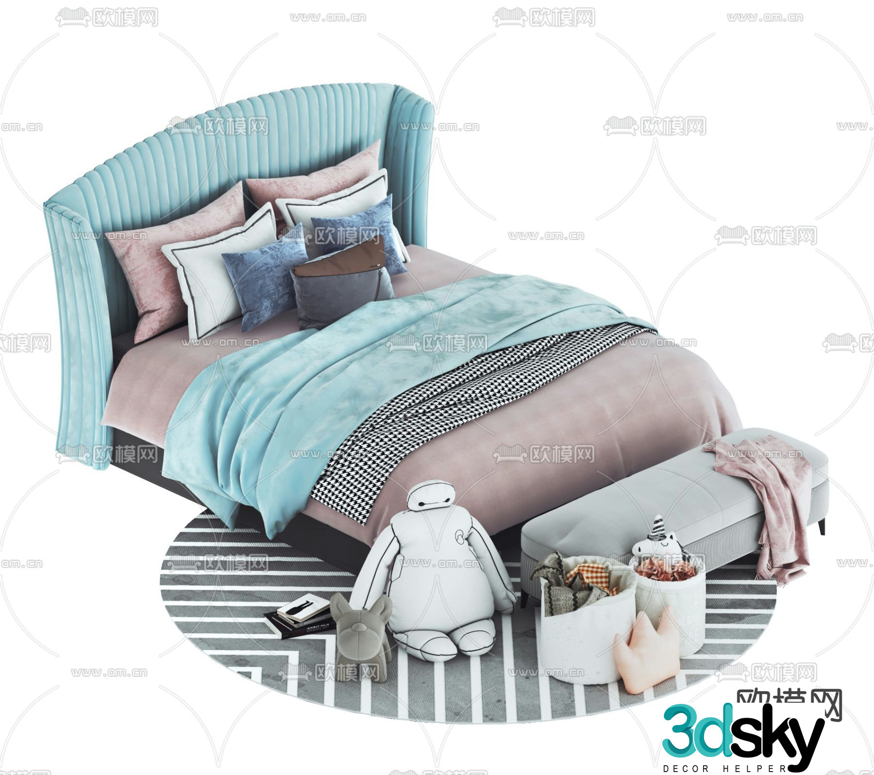 Modern children’s bed single bed 3d model