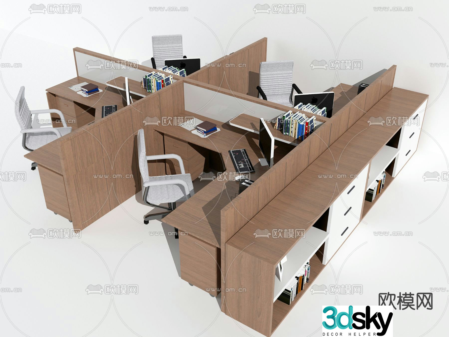 Office desk and chair work station staff table 3d model