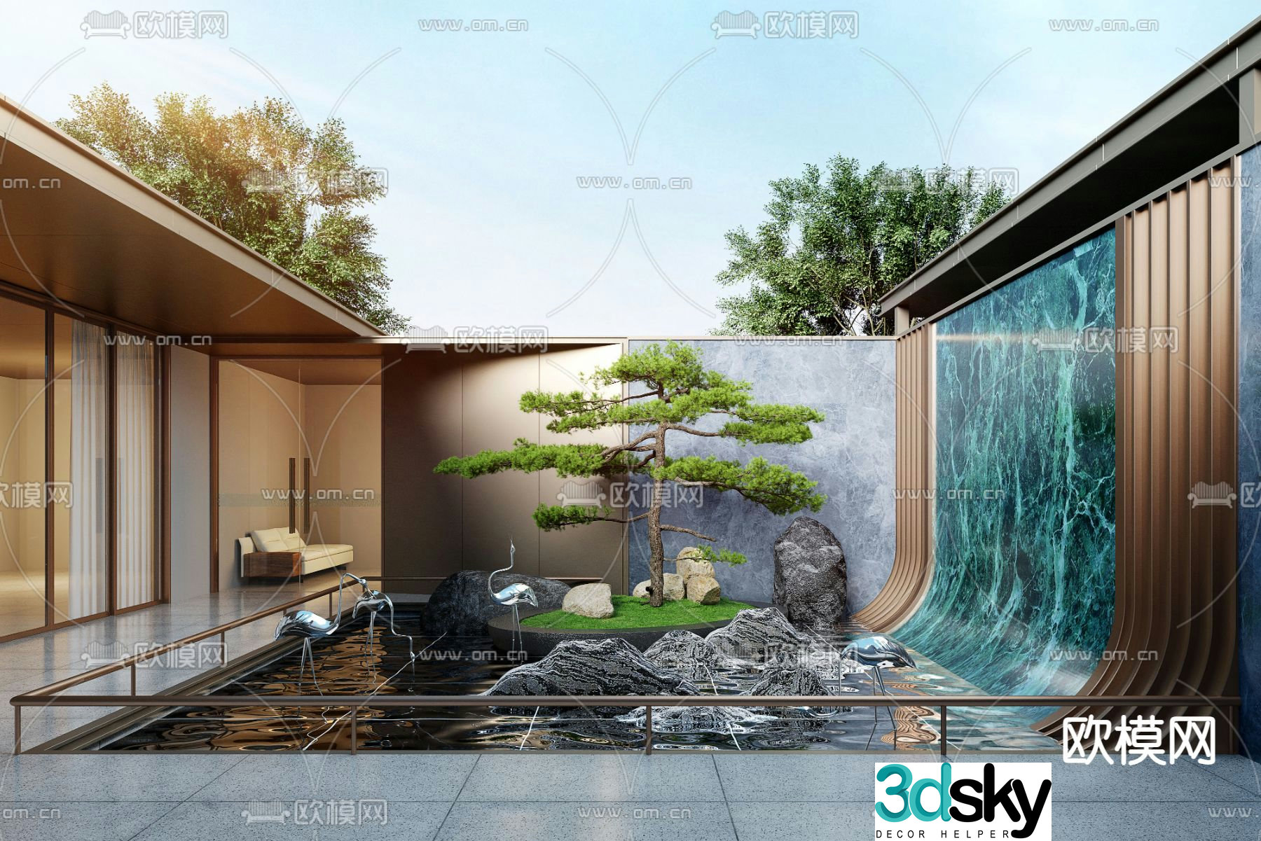New Chinese style courtyard landscape landscape wall 3D model