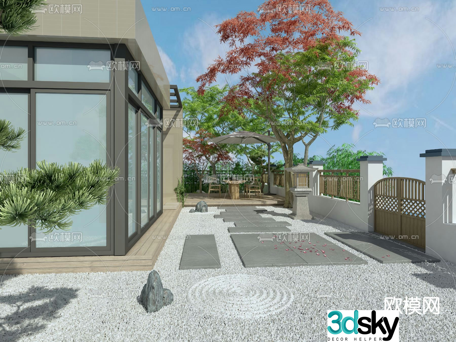 New Chinese style courtyard landscape 3D model
