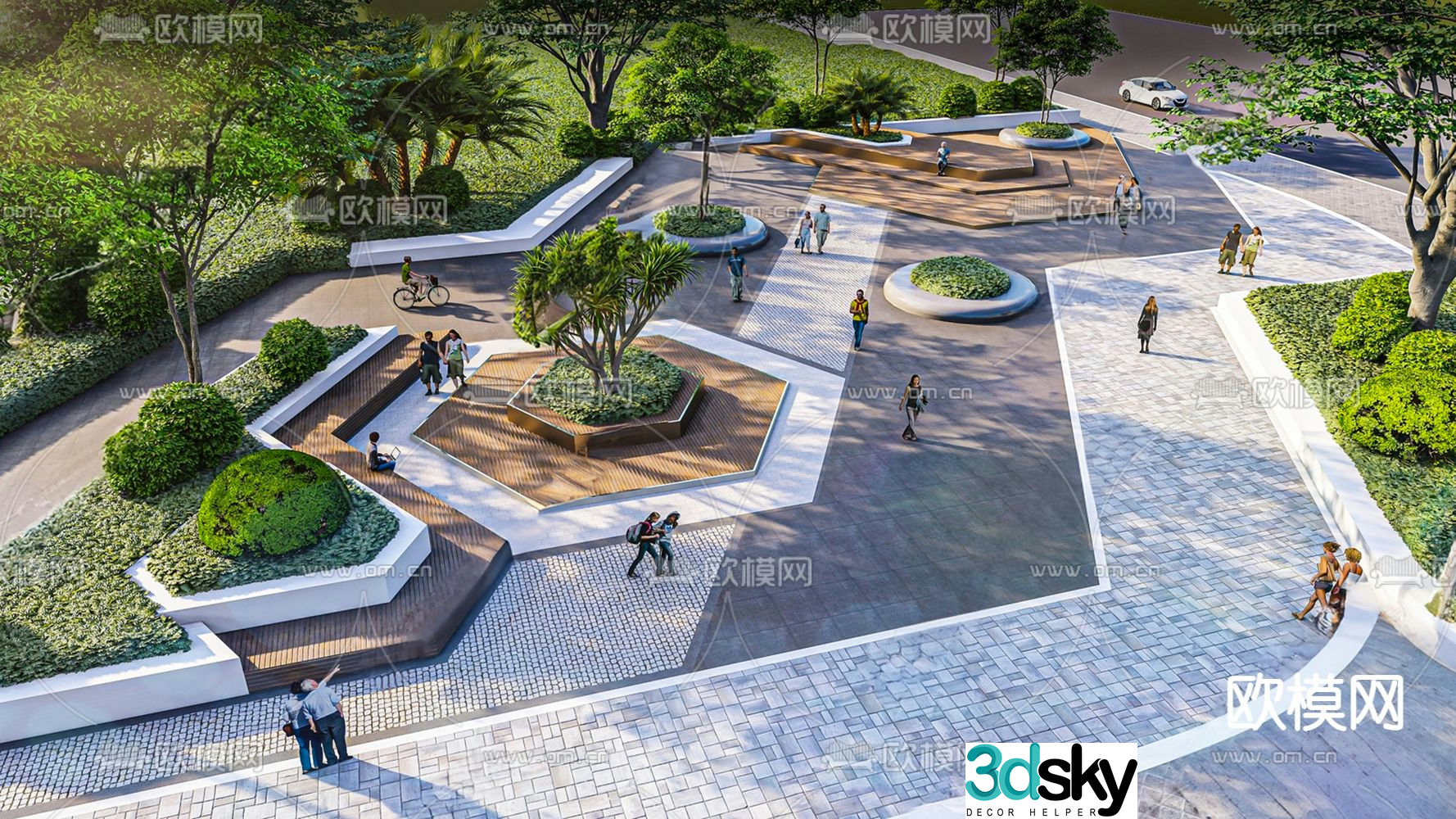Pocket park green space landscape 3d model
