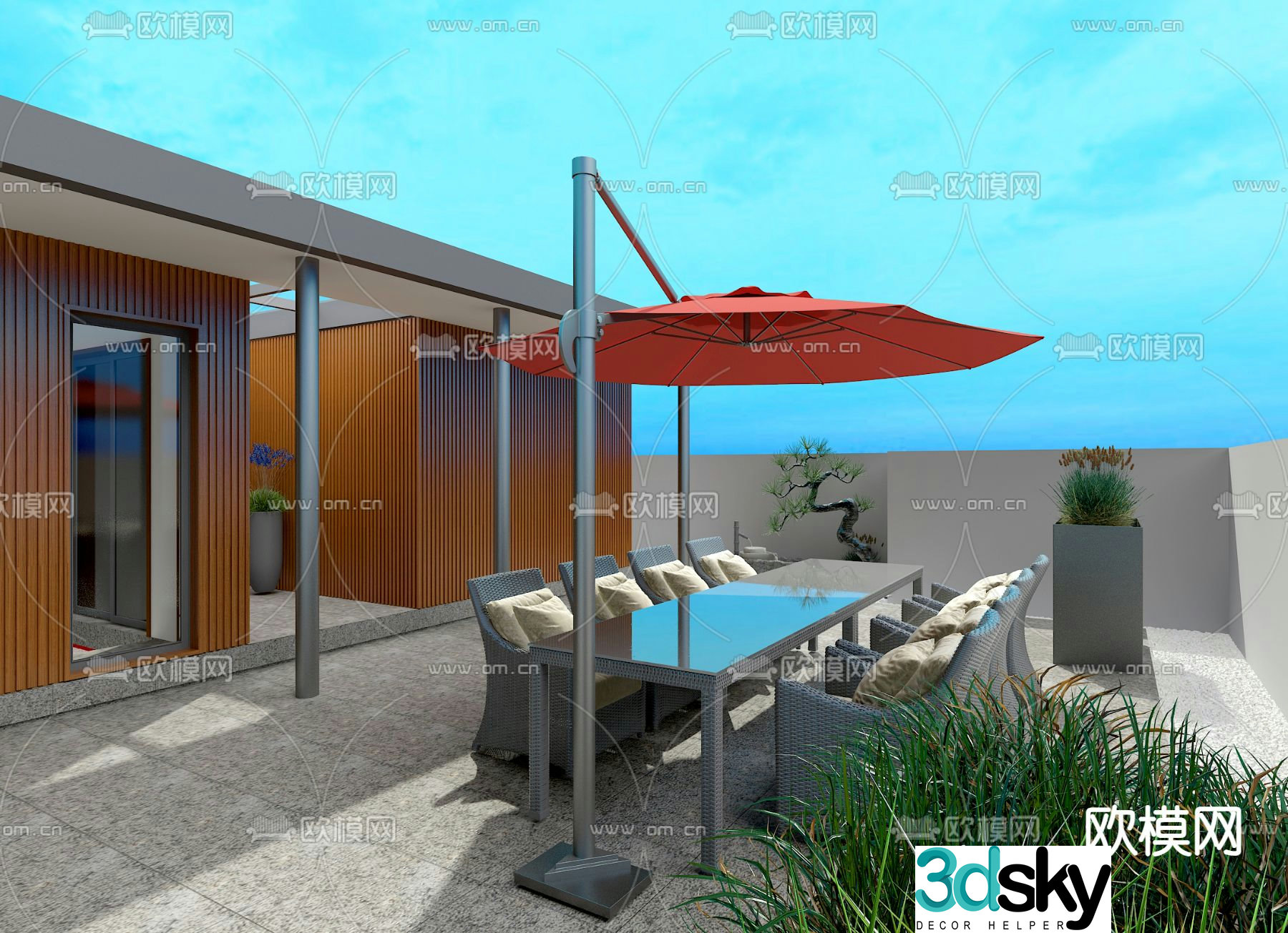 Modern balcony terrace roof garden 3d model