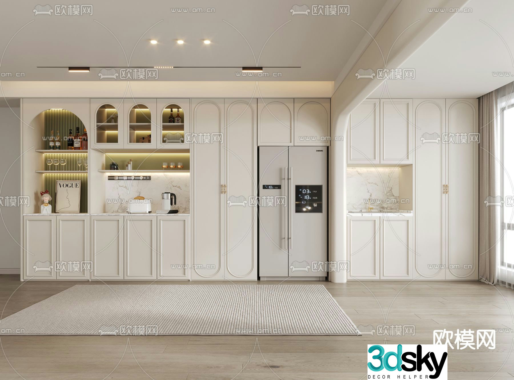 French wine cabinet refrigerator cabinet sideboard 3d model