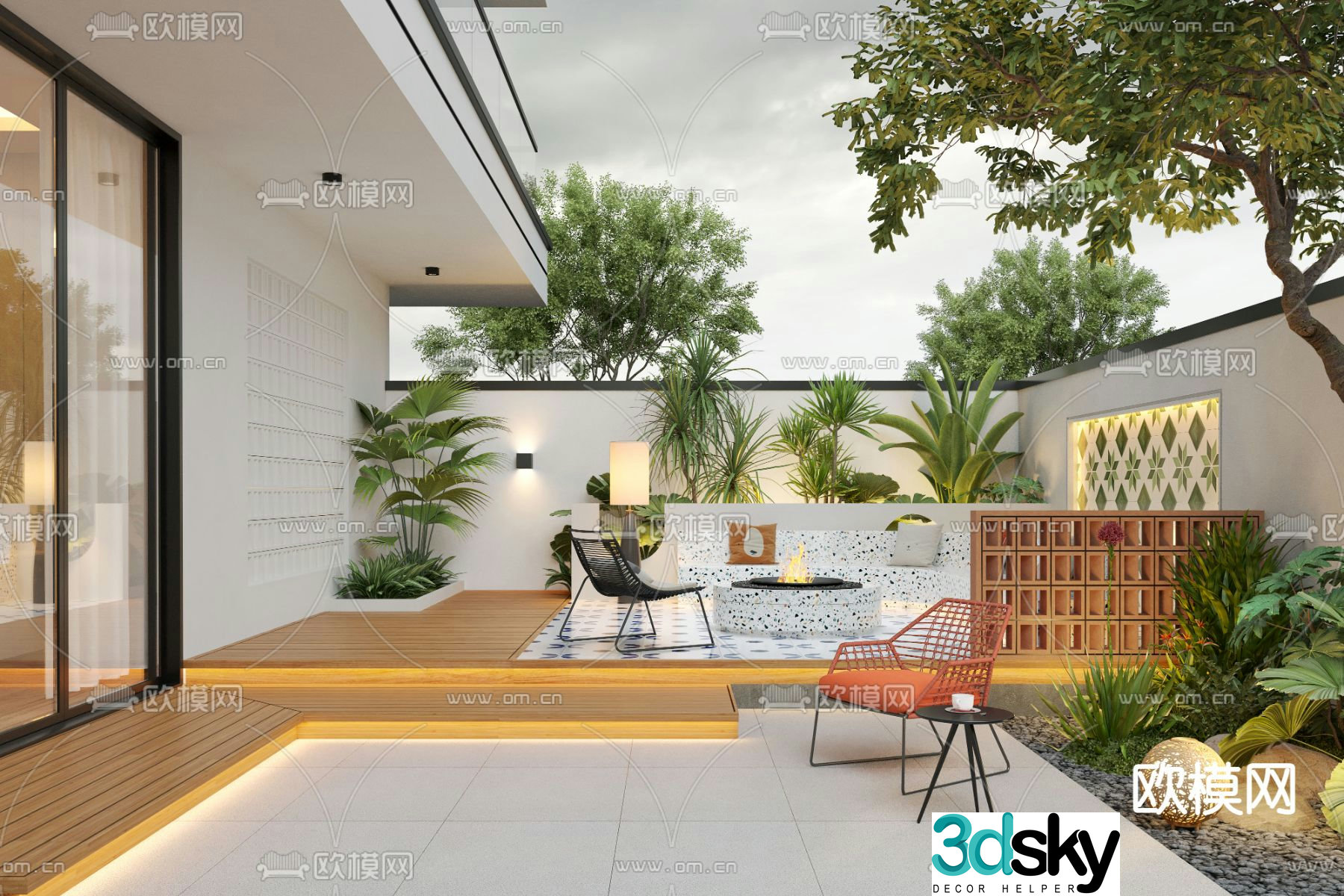 Modern courtyard landscape 3d model
