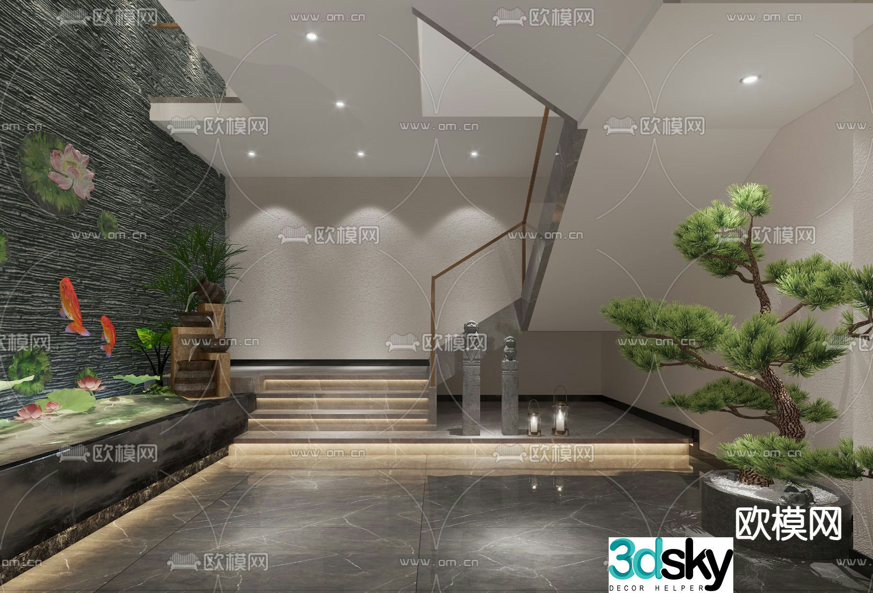 New Chinese style stairwell interior landscape 3d model