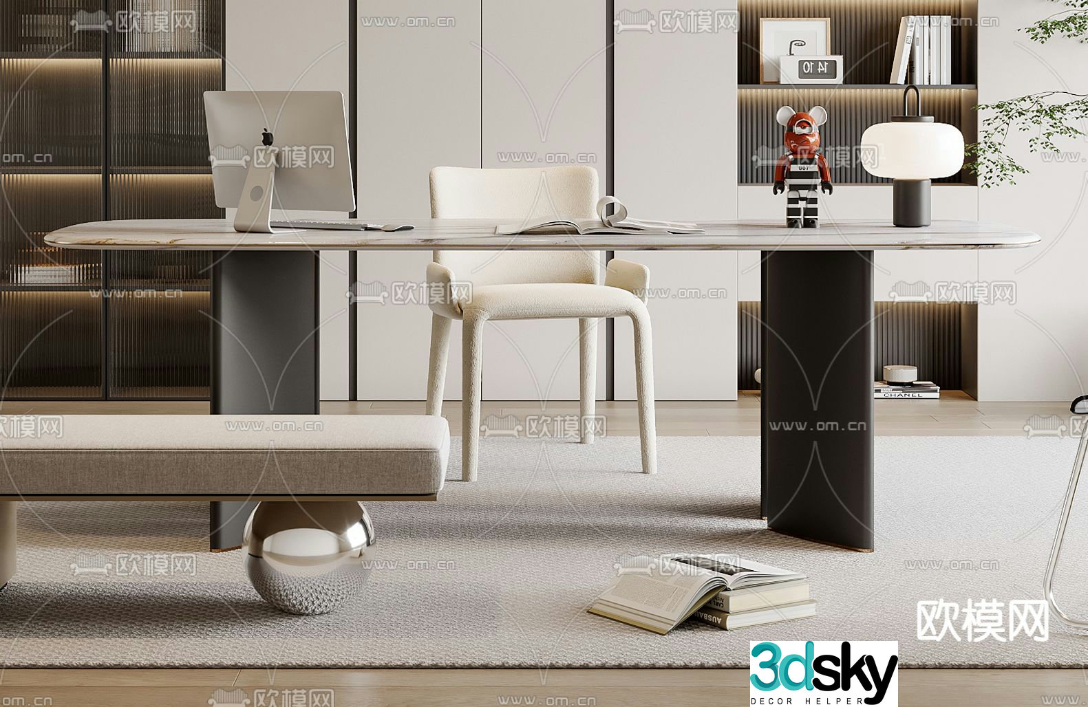 desk computer desk study table 3d model