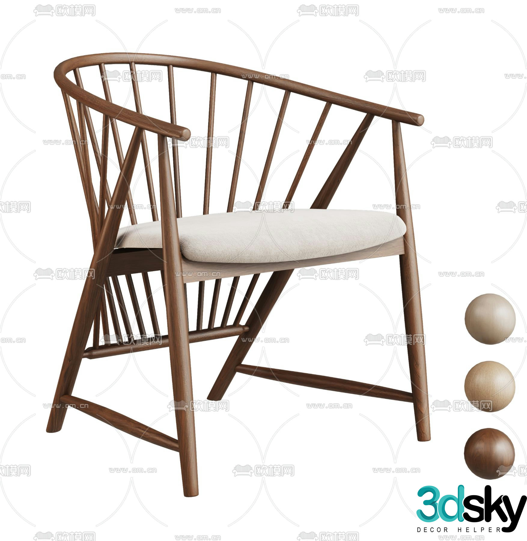 New Chinese style single chair dining chair armchair 3D model