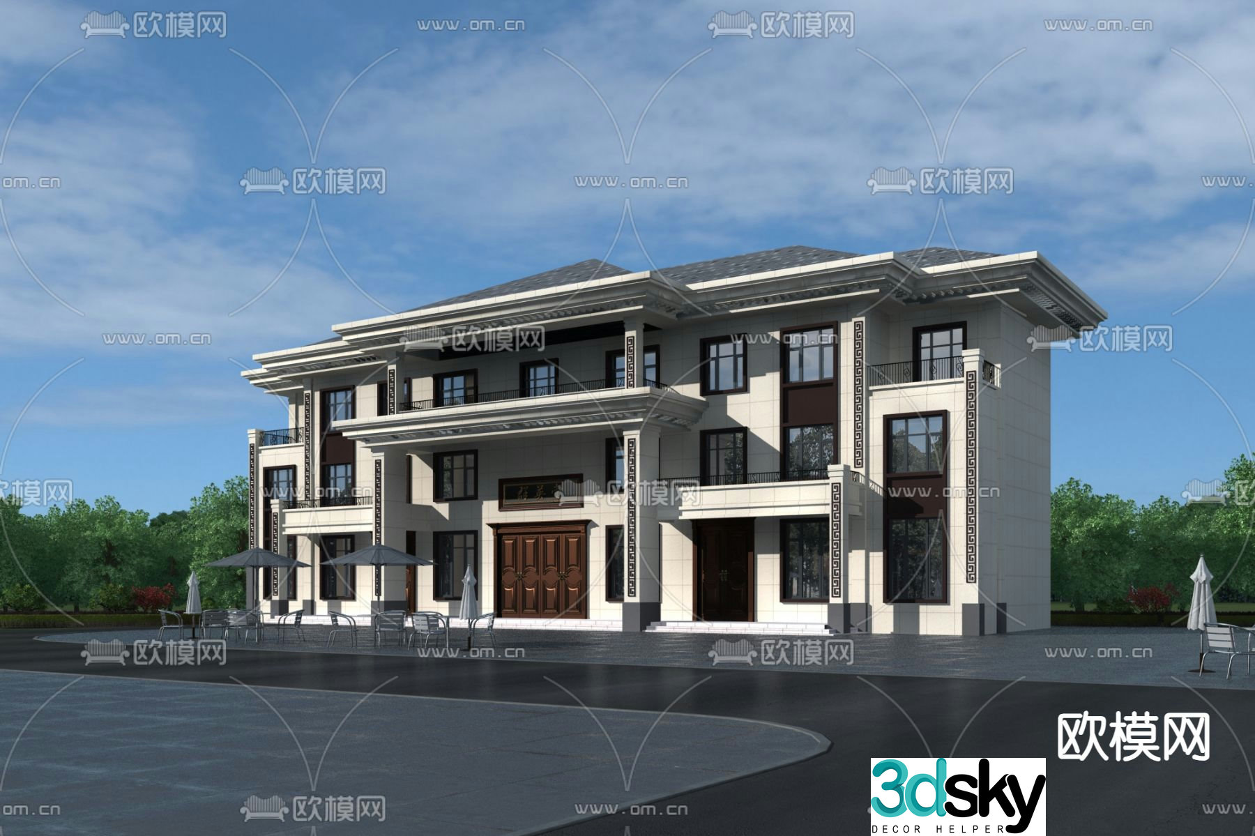 Exterior of single-family villa self-built house 3D model