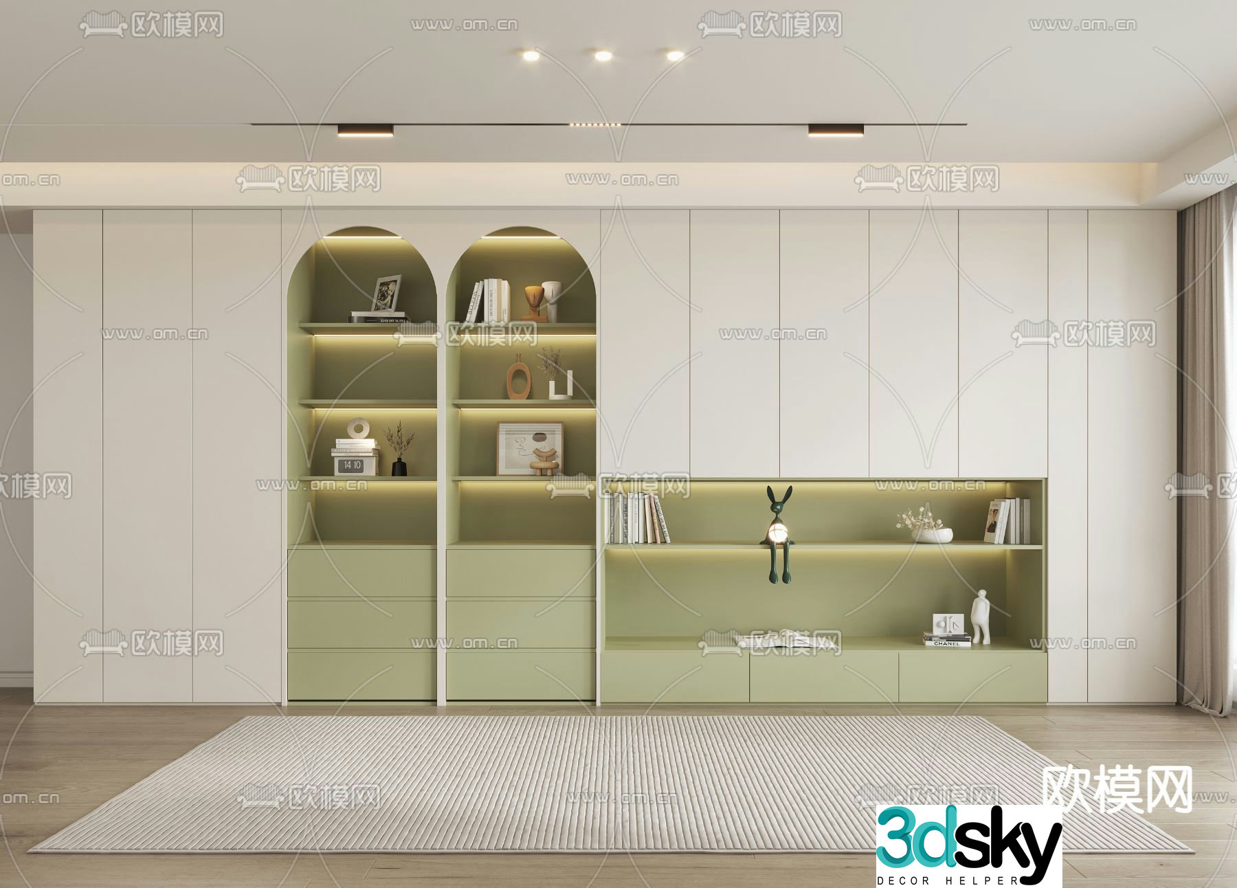 Cream style decorative cabinet bookcase 3d model