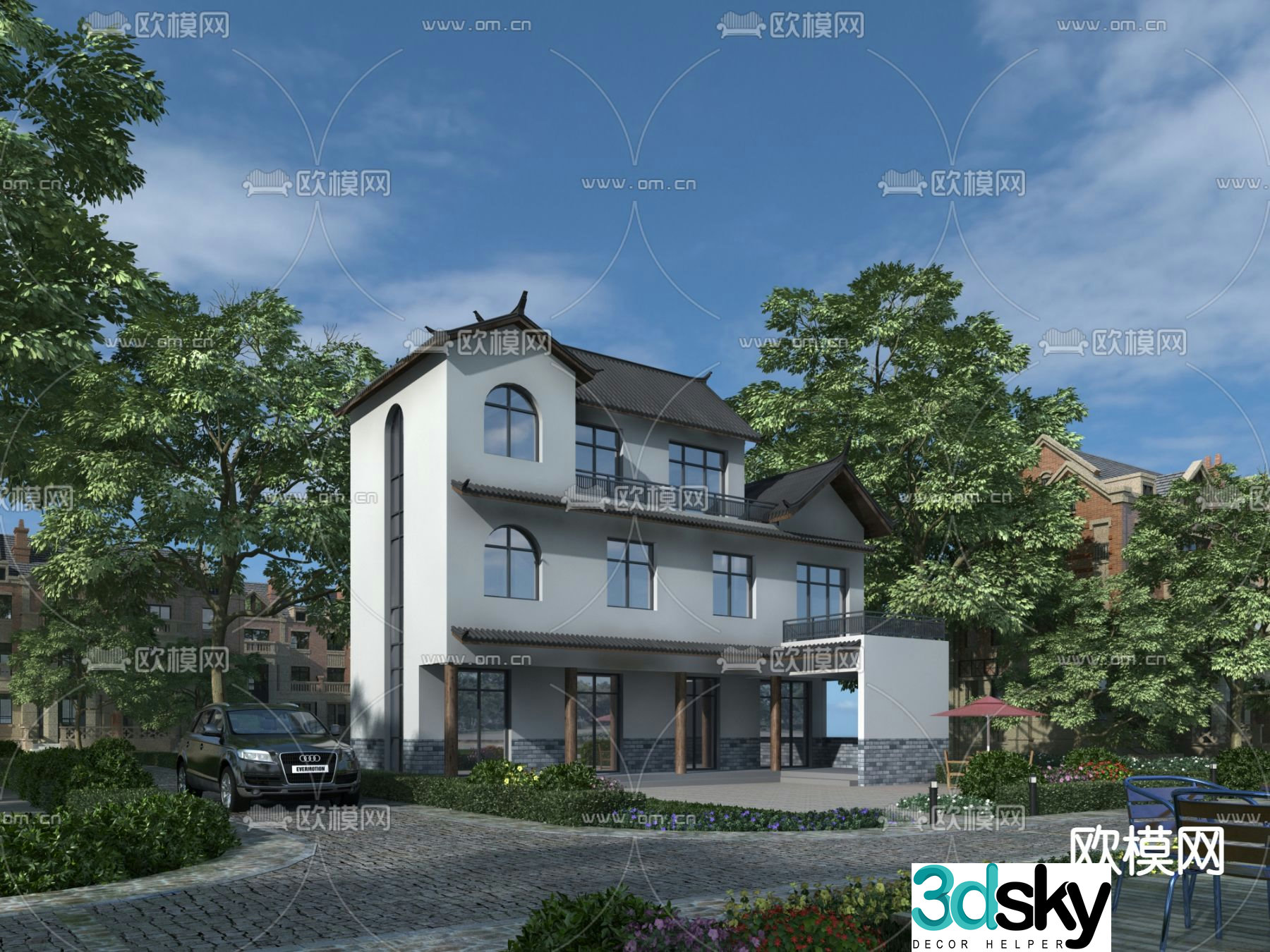 Exterior of single-family villa self-built house 3D model