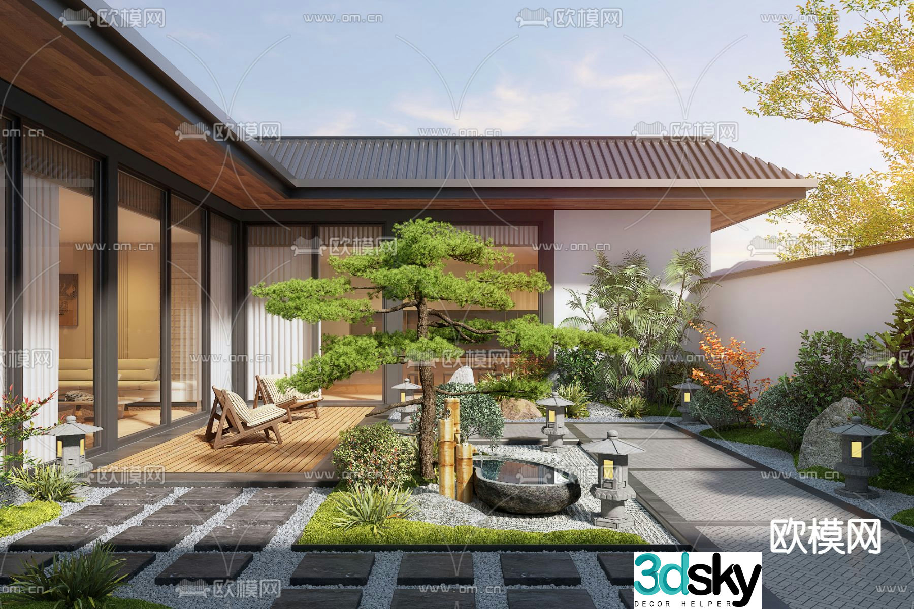 New Chinese style courtyard landscape 3d model