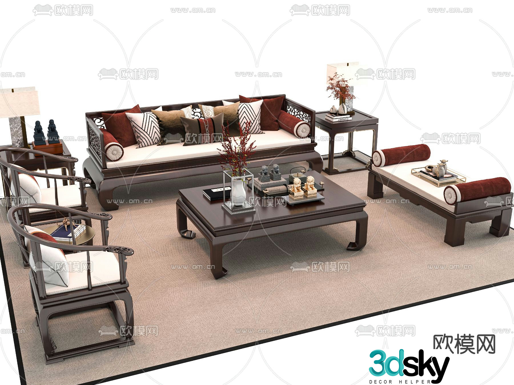 New Chinese style sofa multi-person sofa 3d model