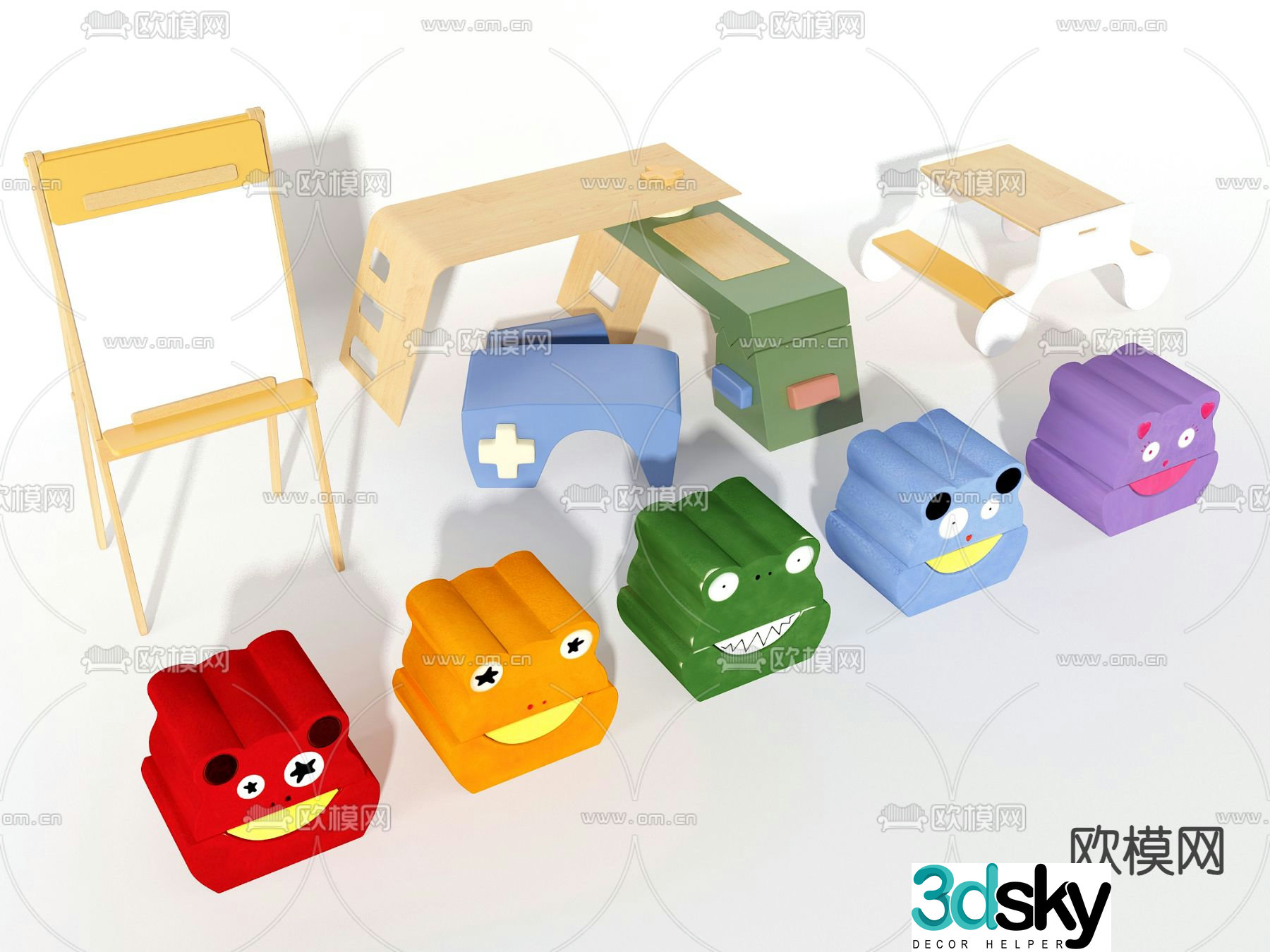 Children’s stool cartoon stool table drawing board 3d model