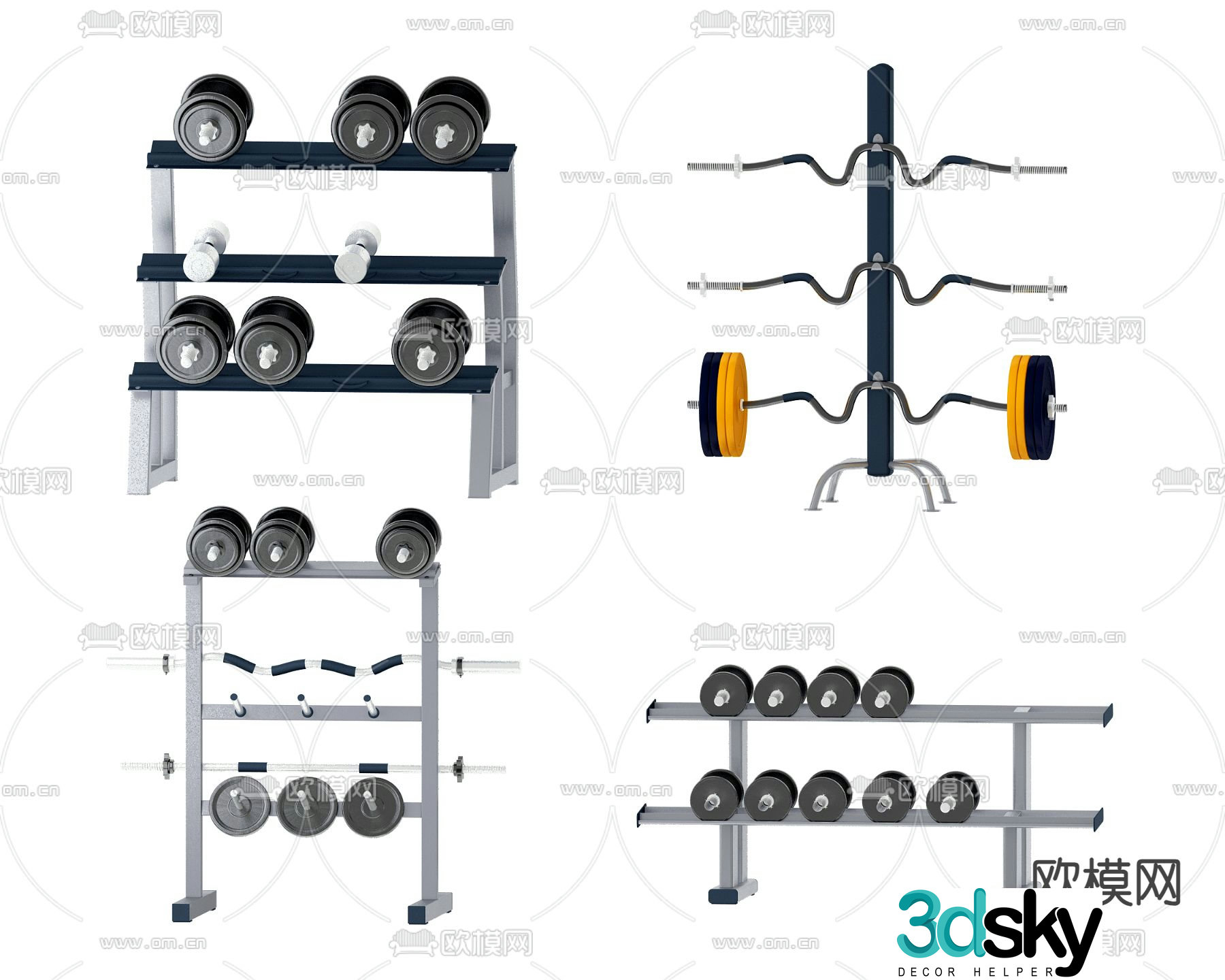 Fitness equipment barbell dumbbell 3d model