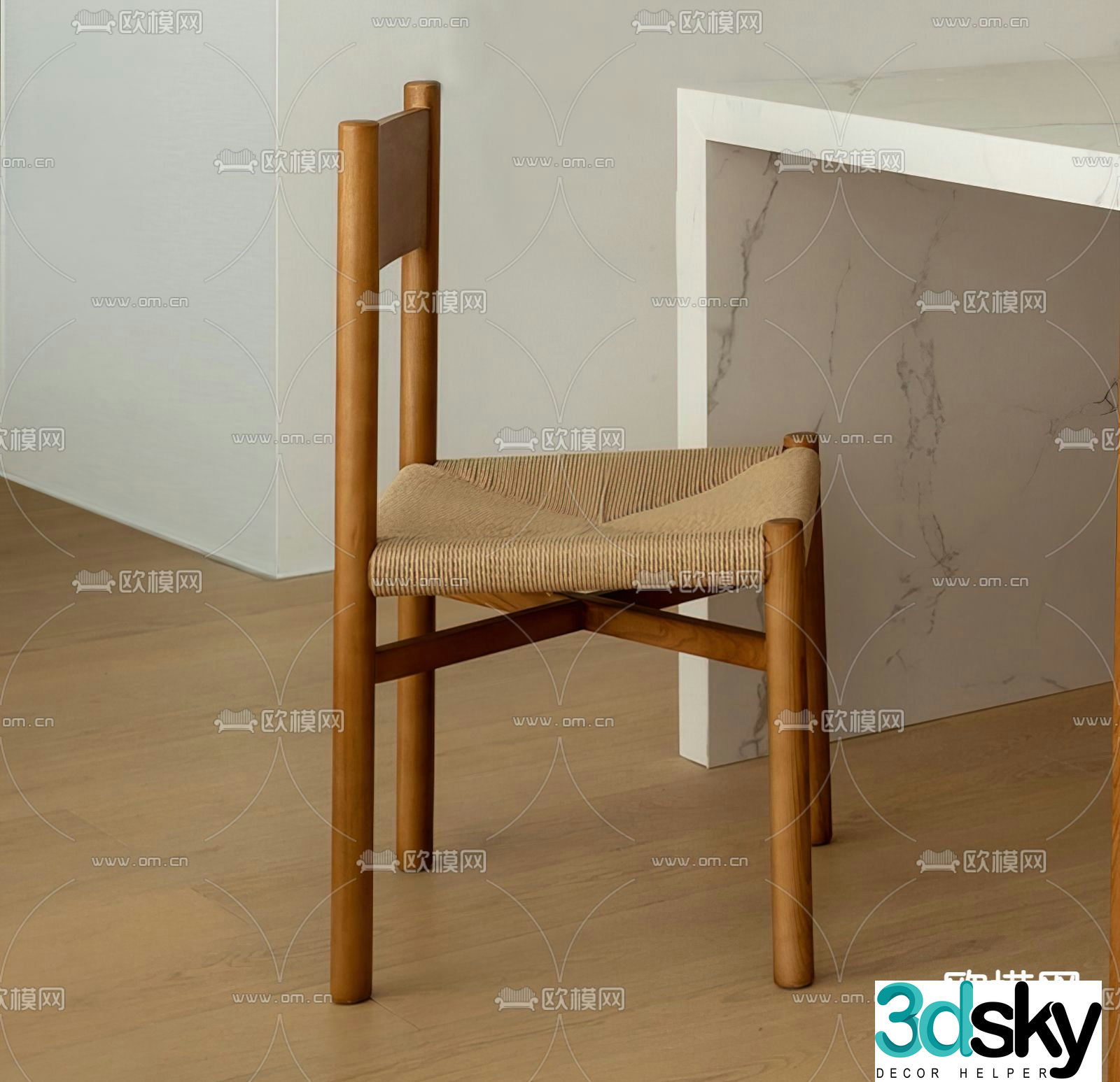 Nanuo solid wood dining chair single chair 3d model