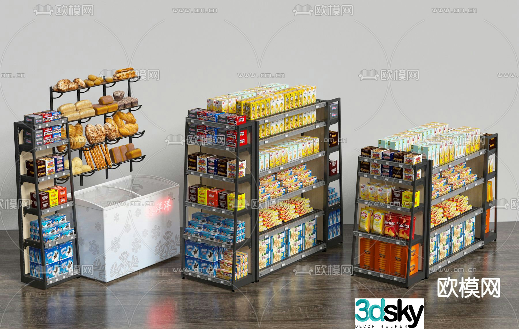 Bread shelves Snack shelves Supermarket shelves 3D model