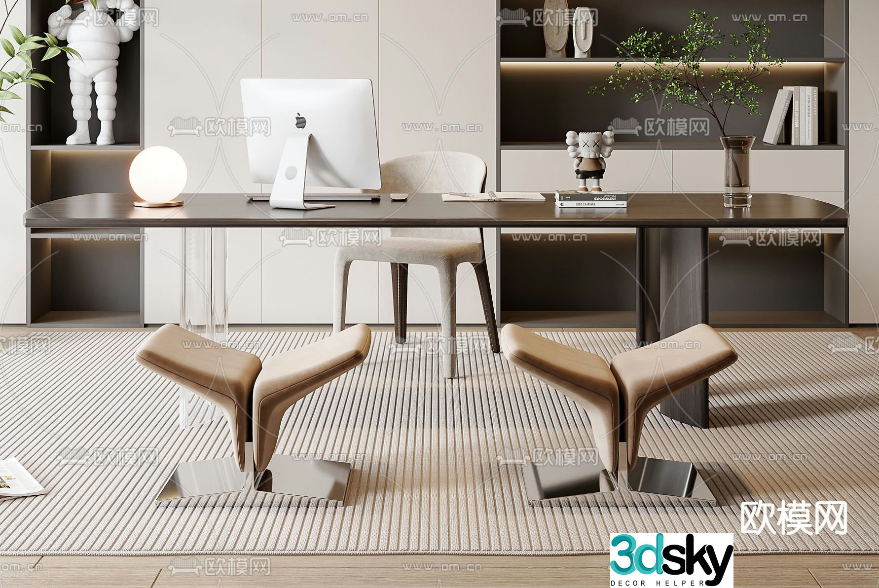 Modern desk computer desk learning desk 3d model