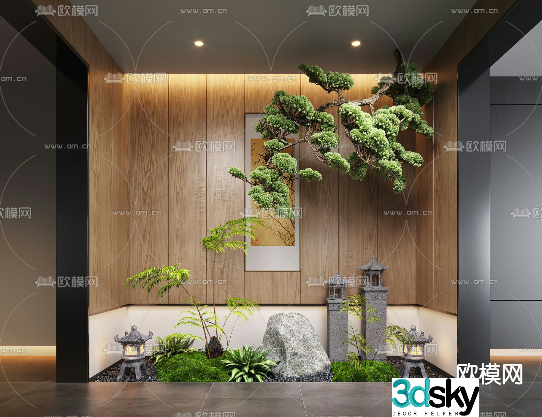 New Chinese style landscaping indoor landscape 3d model
