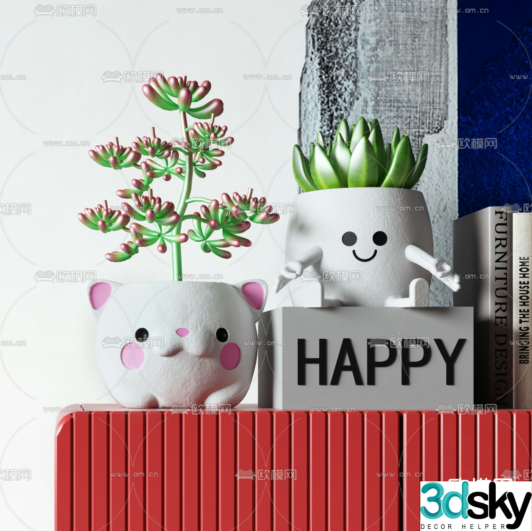 Succulent potted plants Green potted plants 3D model