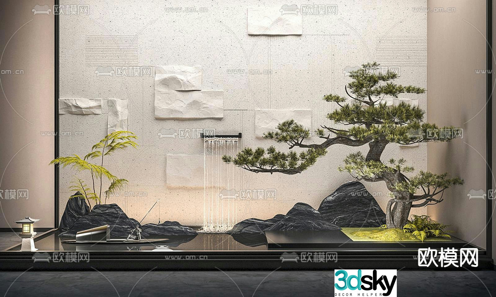 Indoor landscape rockery waterscape overlapping water landscape 3d model
