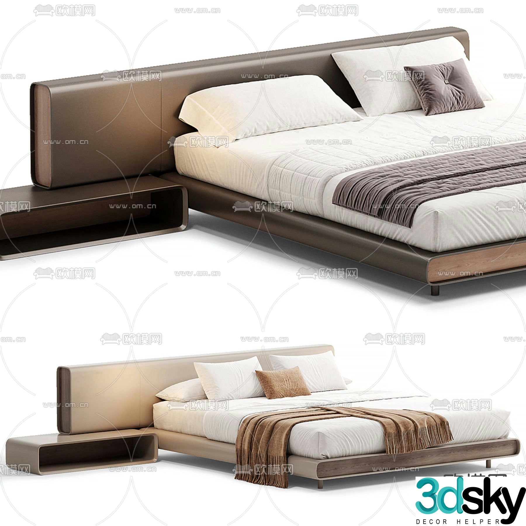 Leather double bed 3d model