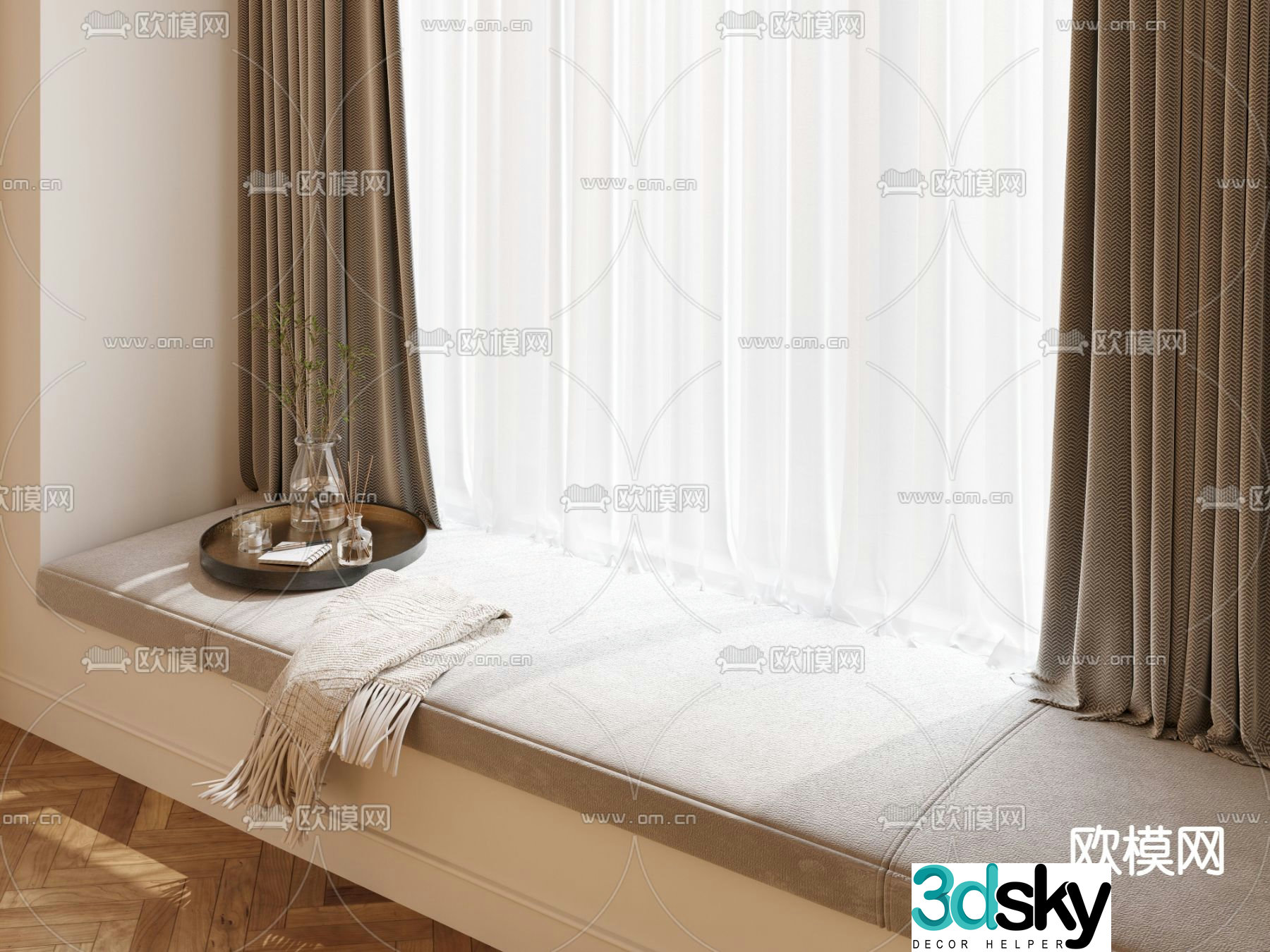 Modern bay window cushion cushion 3d model
