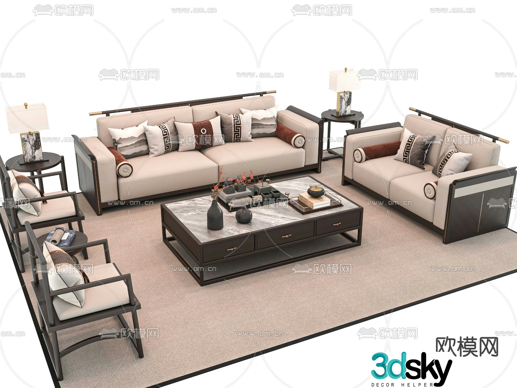 New Chinese style sofa set 3d model