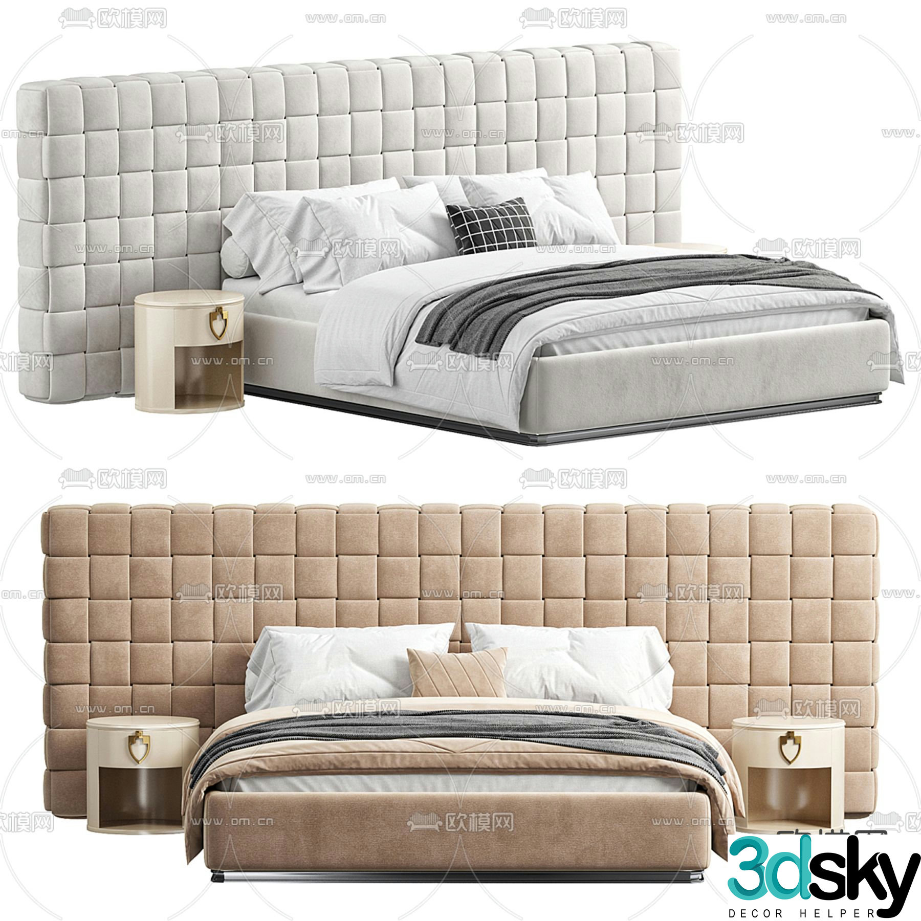 Visionnaire simple European fabric double bed 3d model