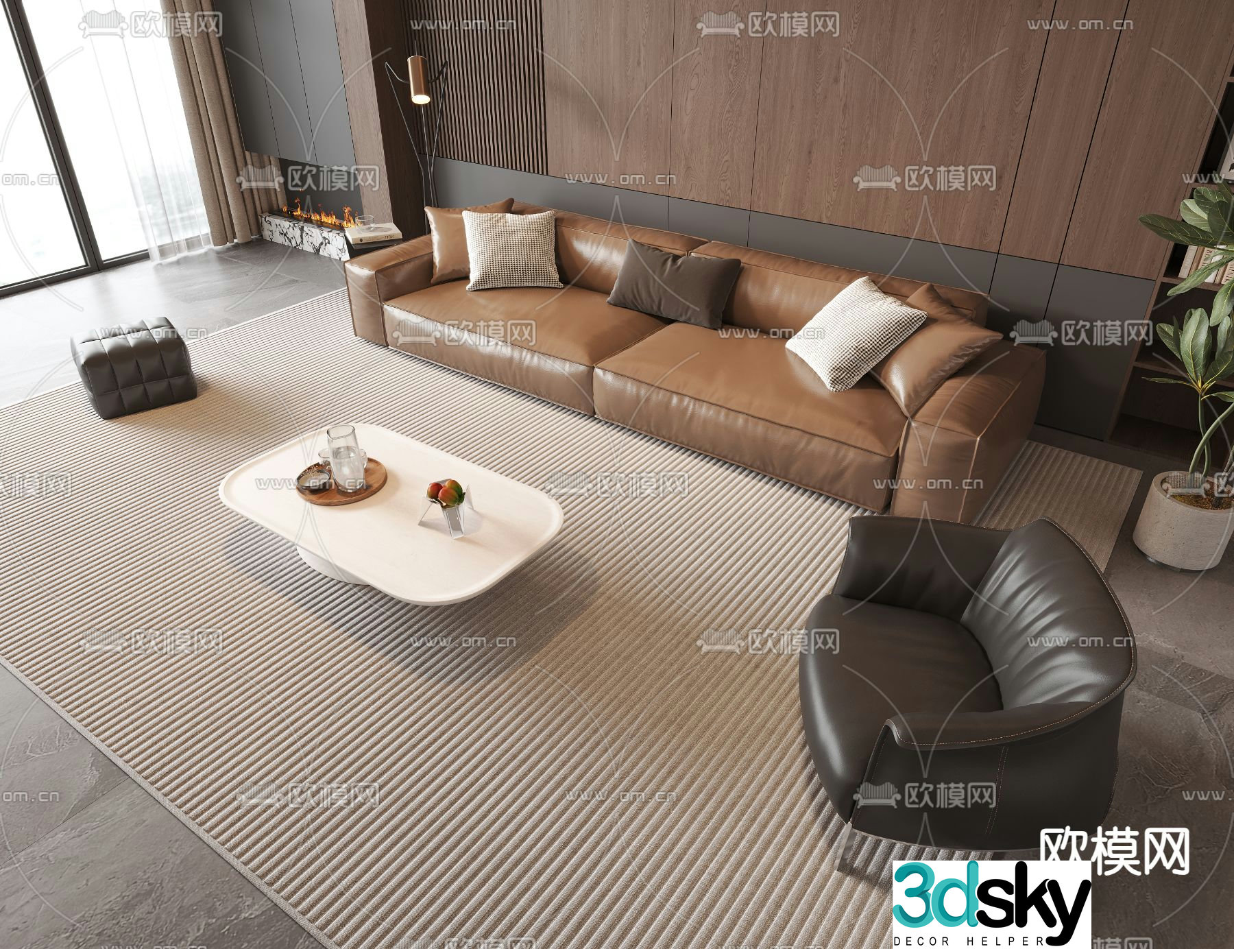 Modern modular sofa leather sofa 3d model