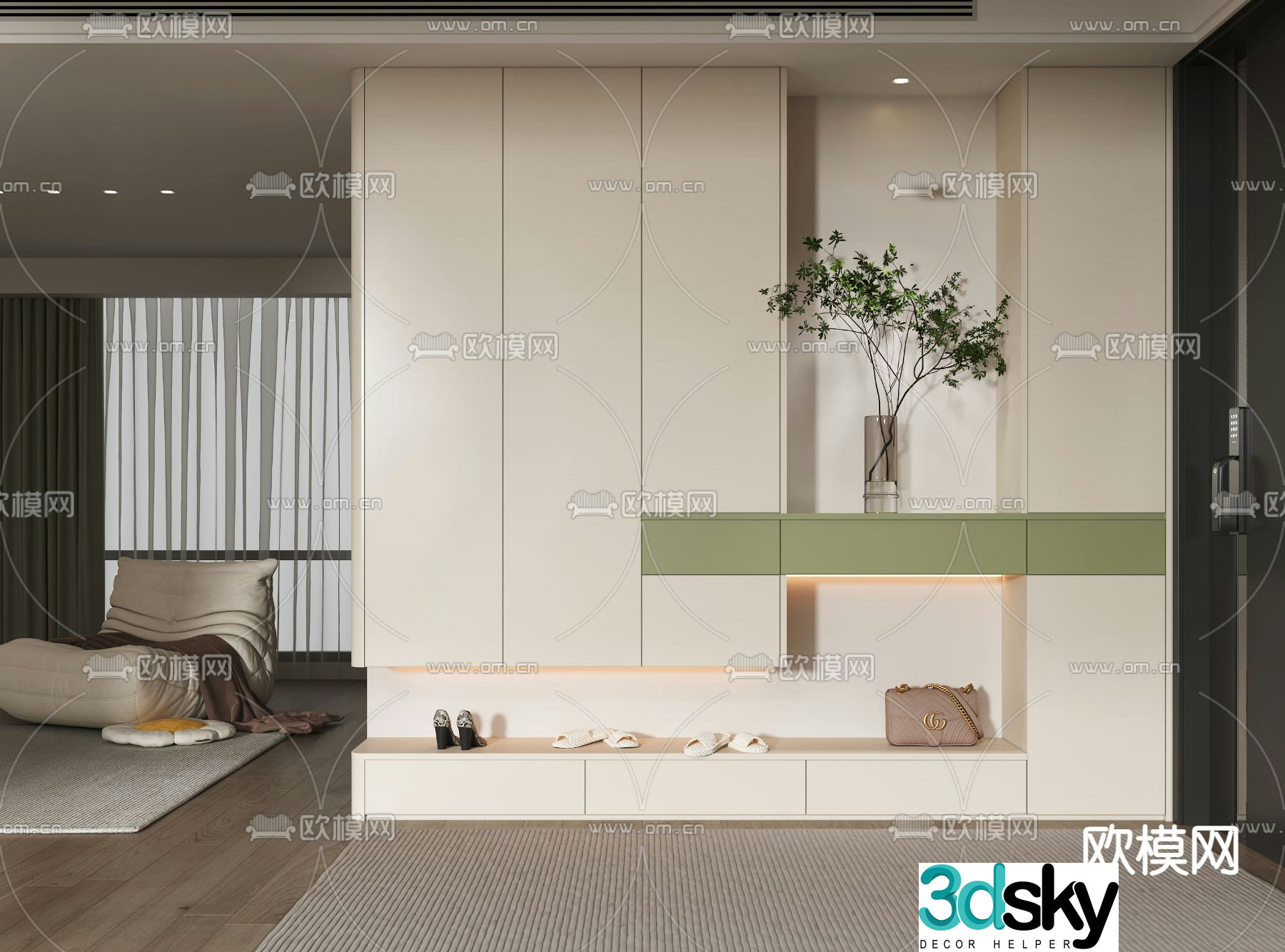 Cream style shoe cabinet 3d model
