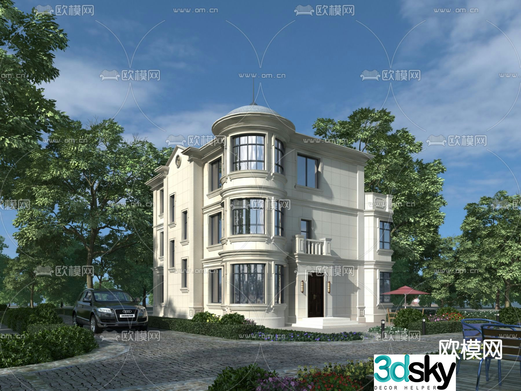 Exterior of single-family villa self-built house 3D model
