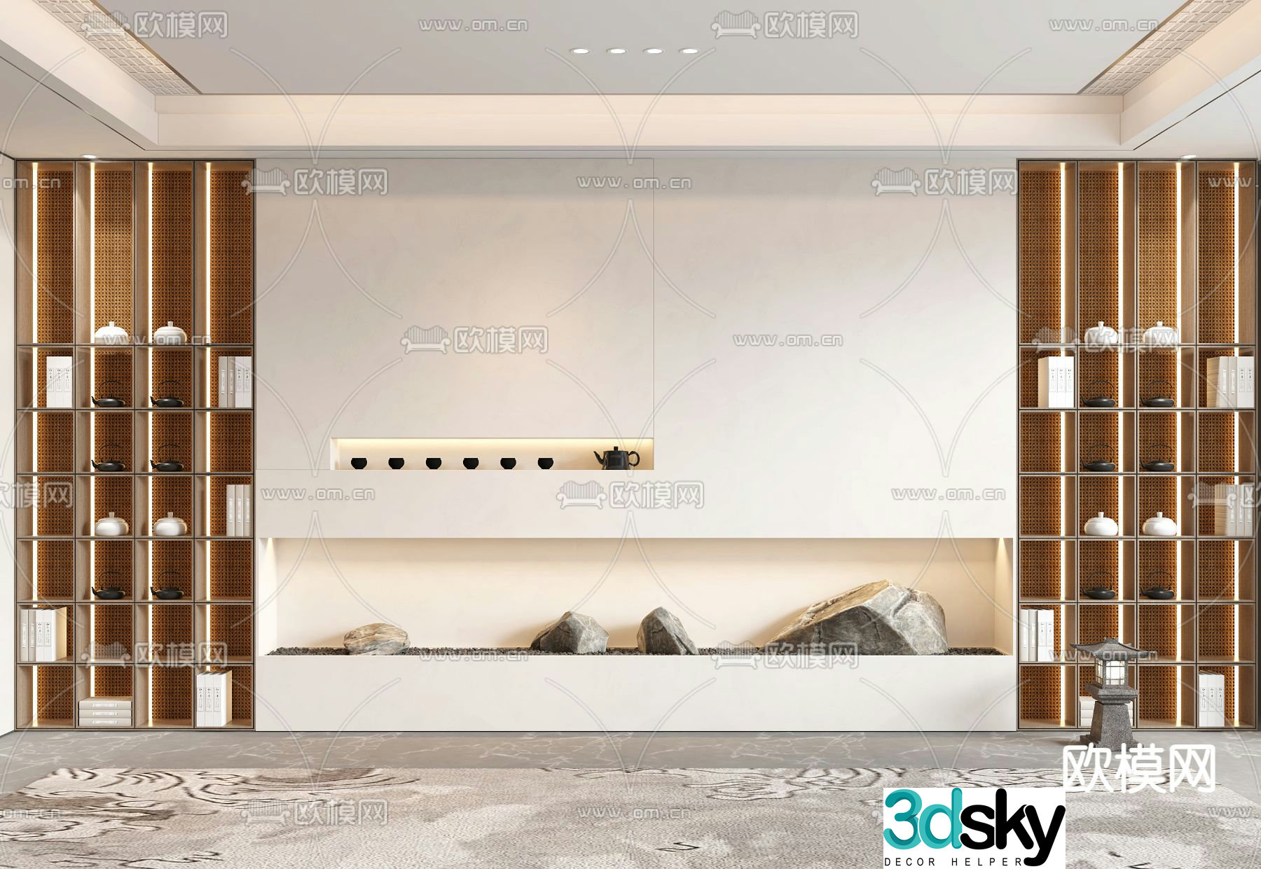 New Chinese style background wall tea cabinet 3d model