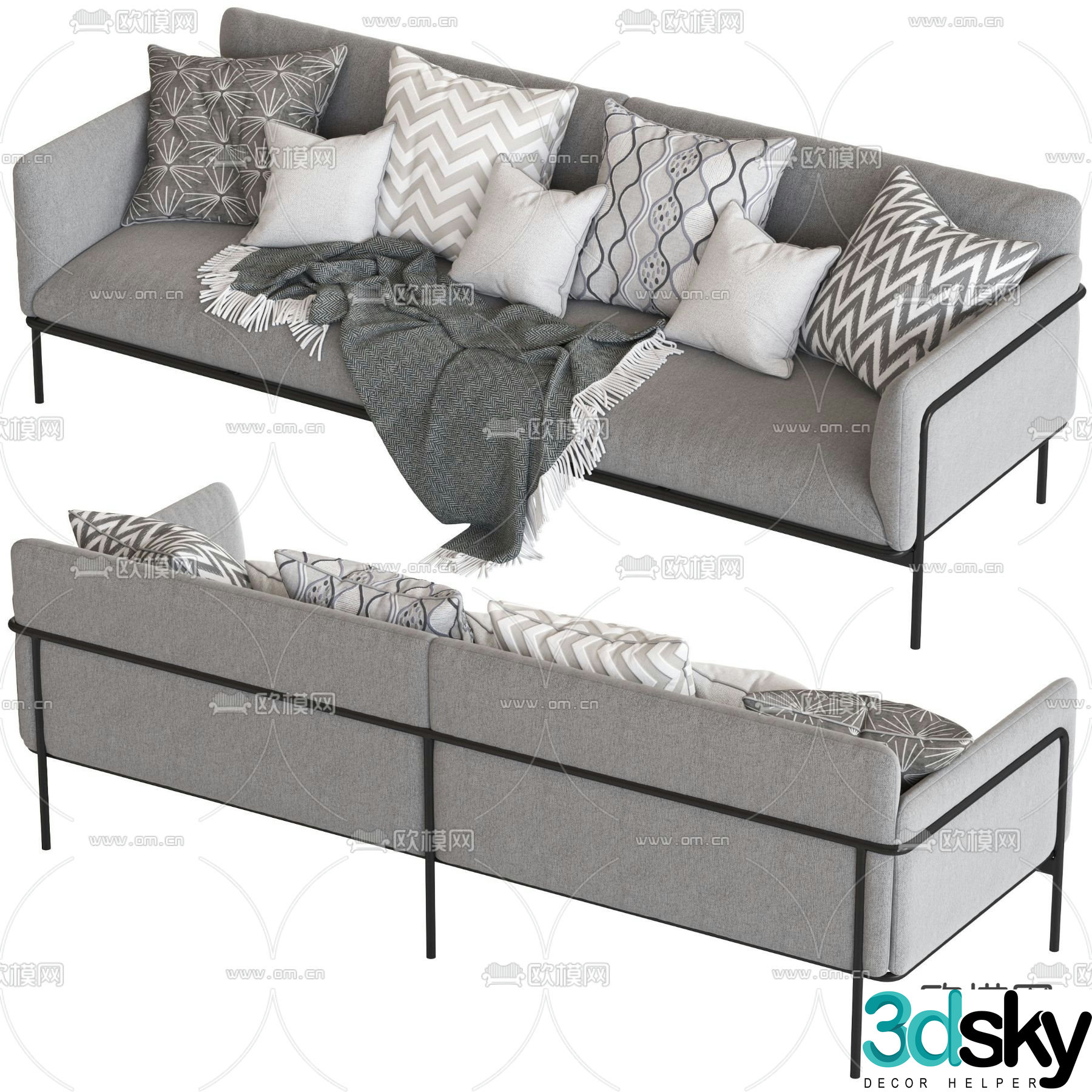 Multi-person sofa fabric sofa 3d model