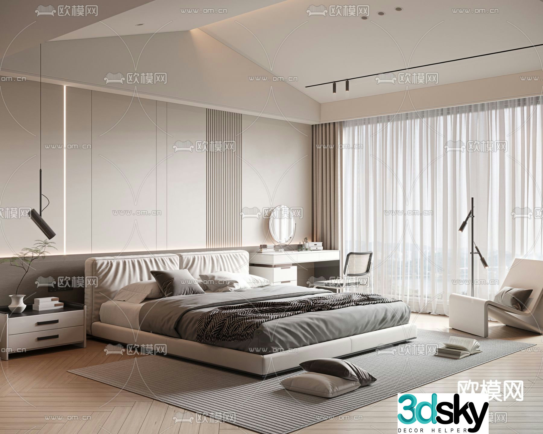 Modern double bed 3d model
