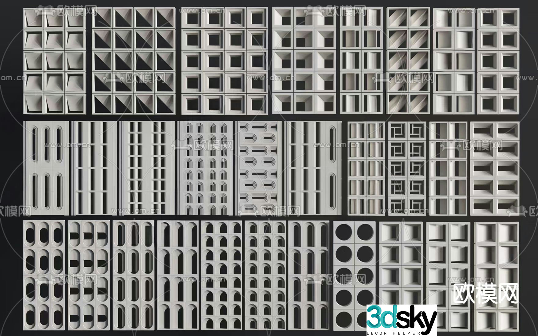 Prefabricated brick wall hollow brick partition cement brick hollow brick 3D model