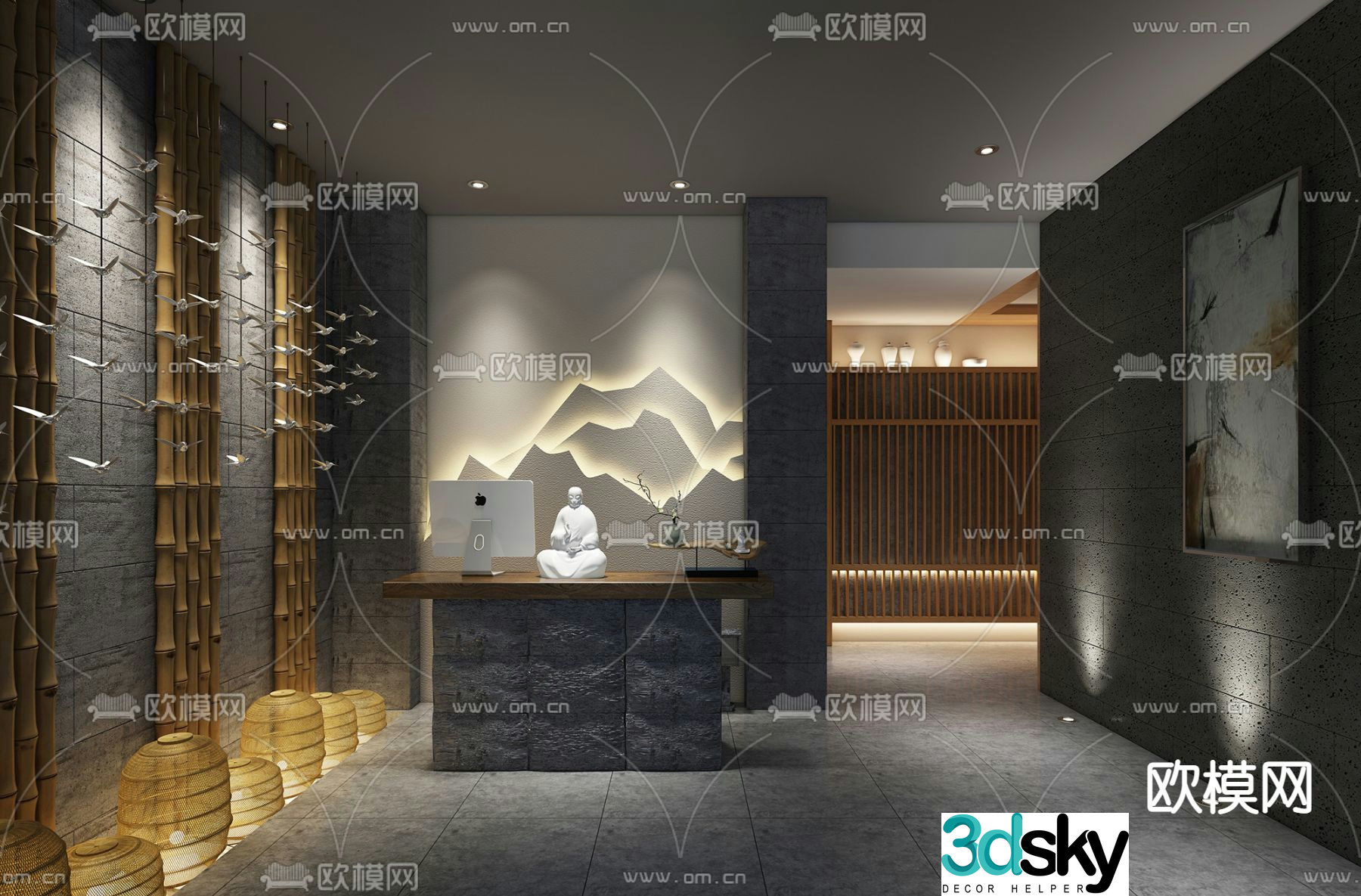 New Chinese style front desk 3d model