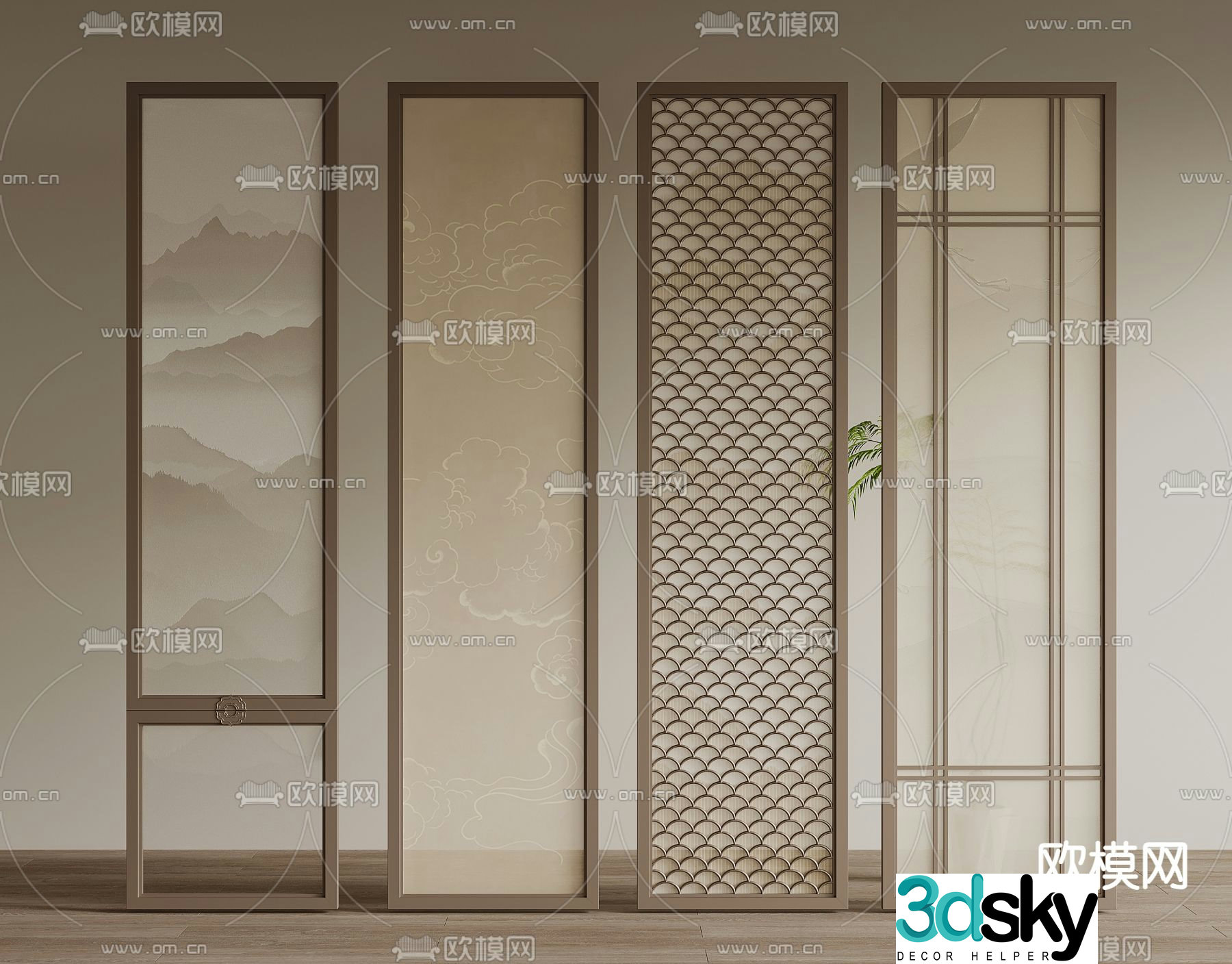 New Chinese style partition Art partition 3D model