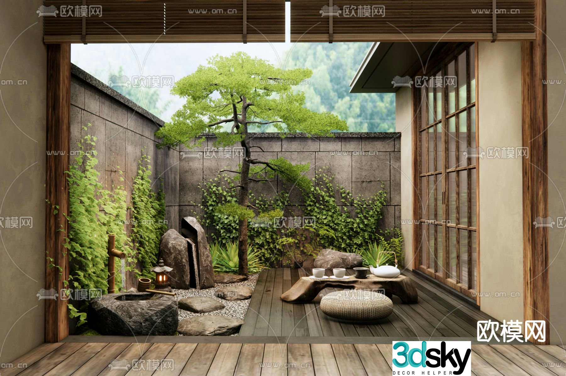 Japanese courtyard landscape patio 3d model