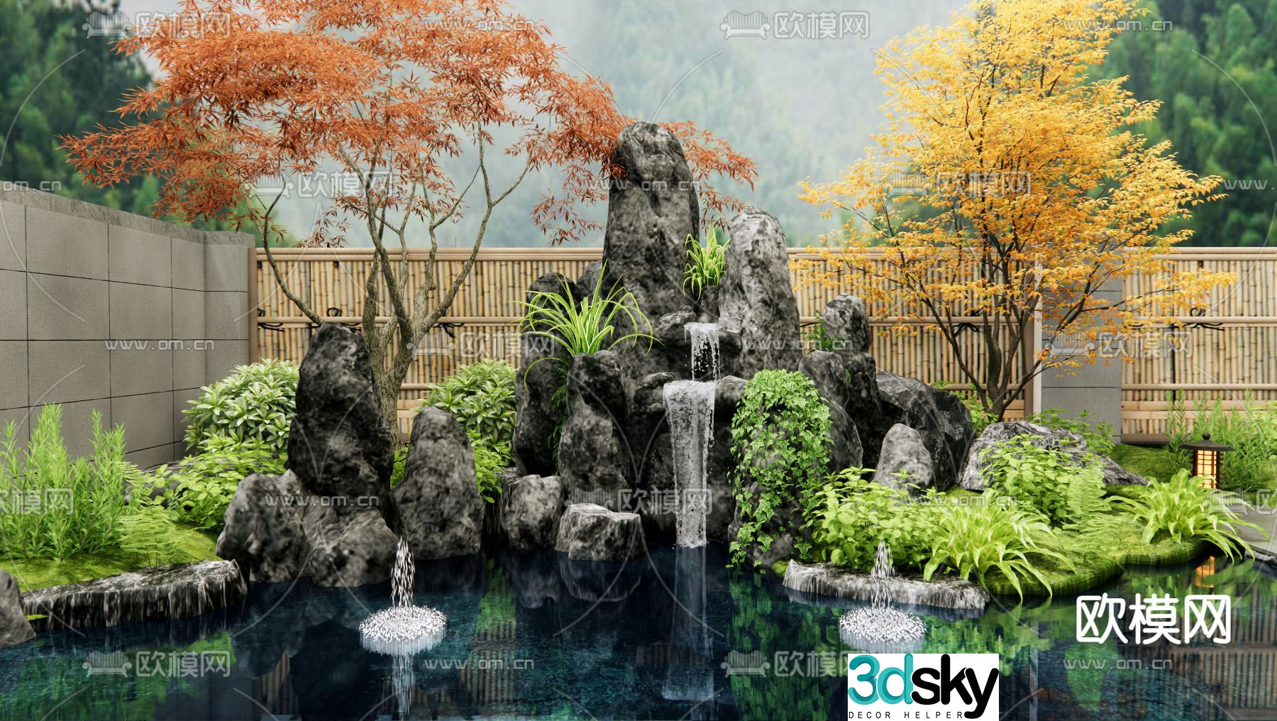 New Chinese style rockery waterscape falling water landscape 3D model