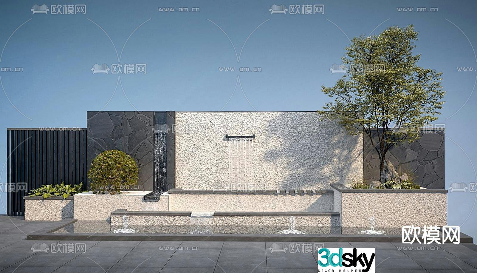 Stacked water feature wall fountain sketch 3D model