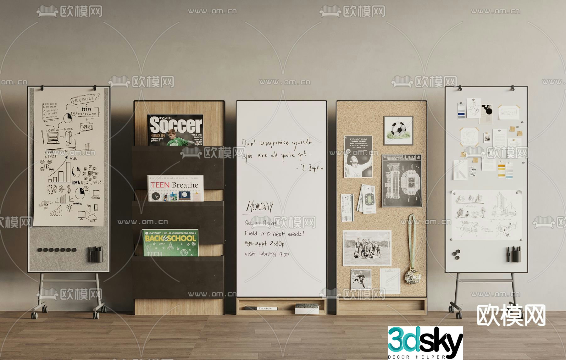 Note wall whiteboard photo wall magazine rack 3d model