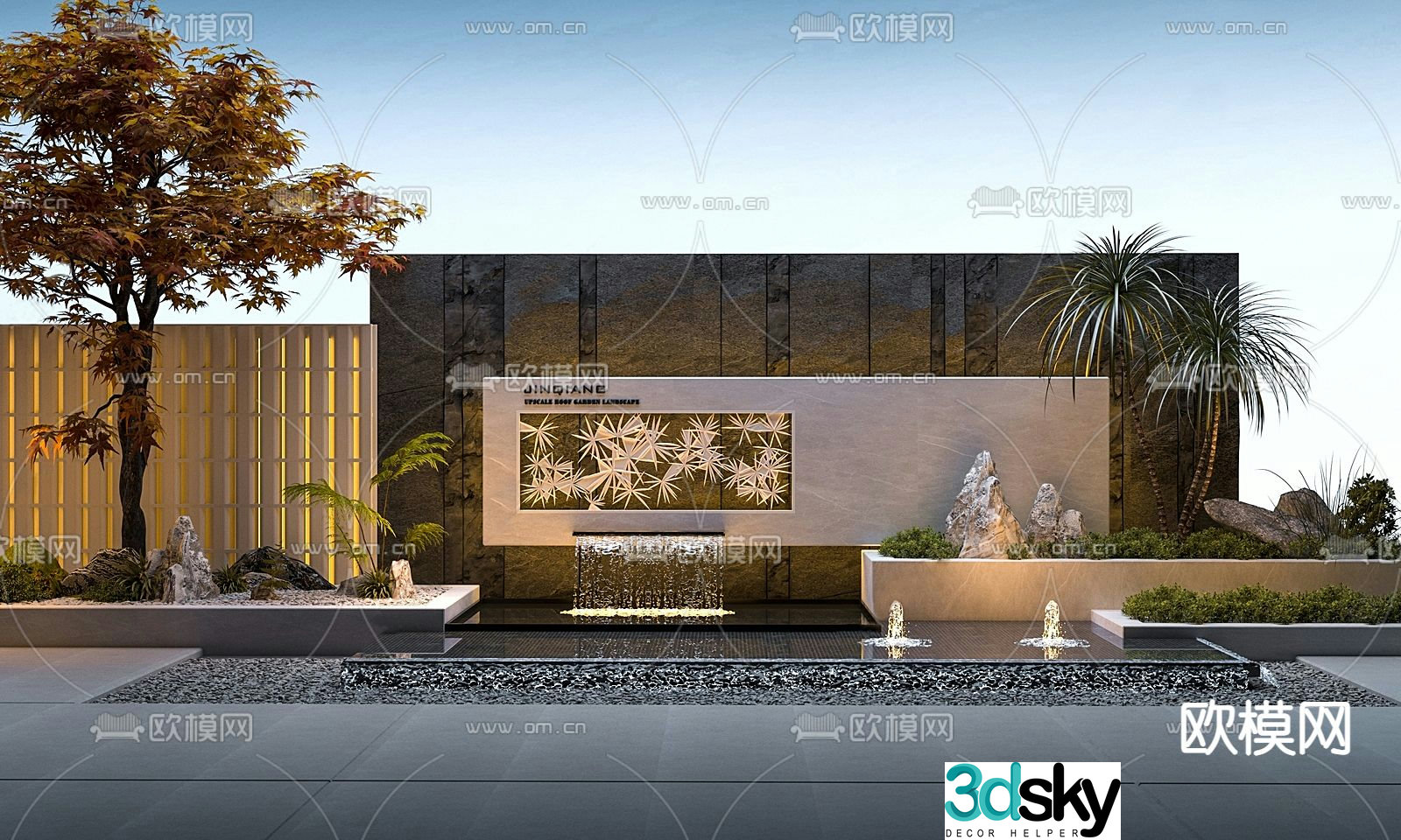 Fountain sketch 3D model of stacked water feature wall