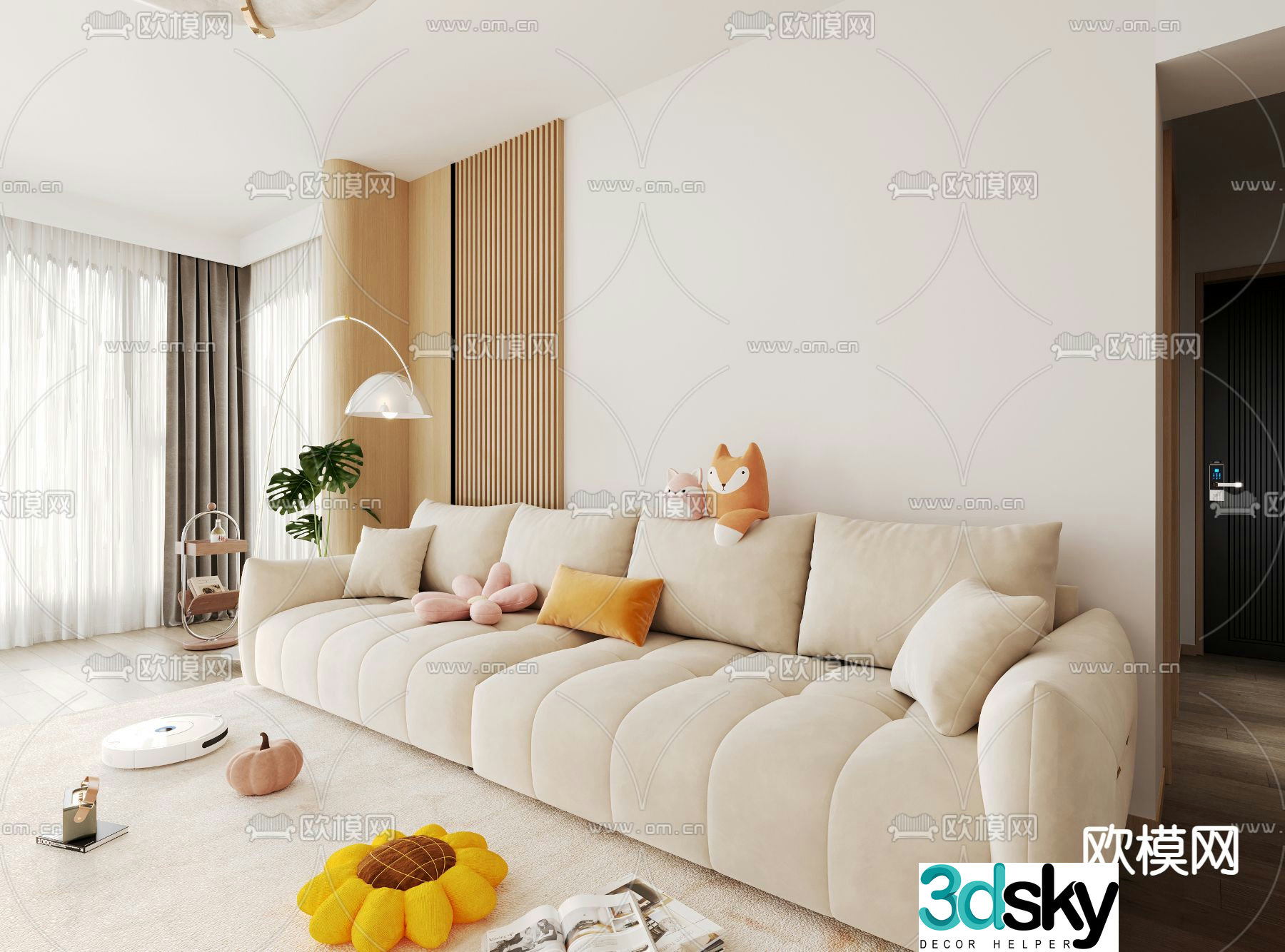 Cream style sofa multi-person sofa 3d model