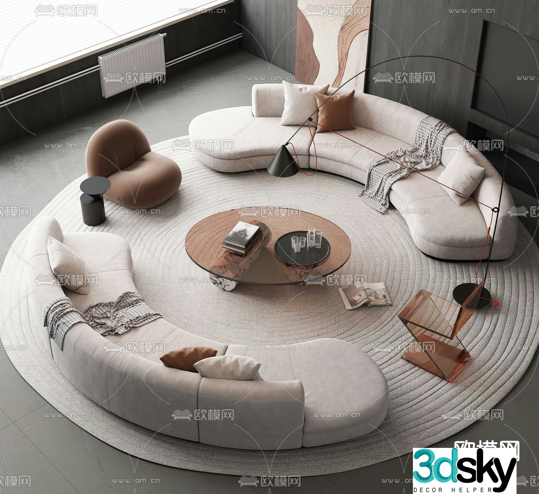 Modern modular sofa curved sofa 3d model